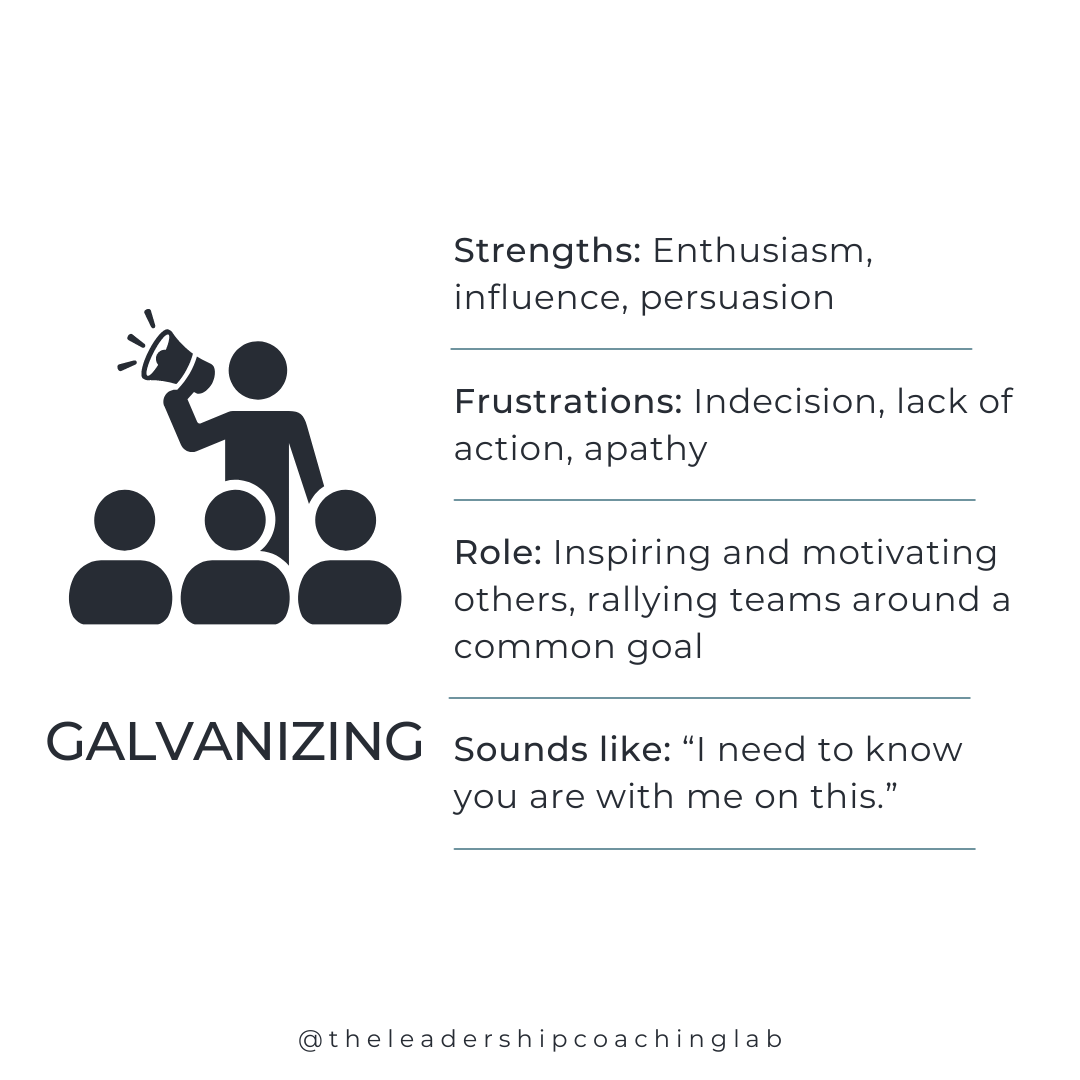 Illustration of the Genius of Galvanizing, representing motivating and rallying a team to take action toward shared goals