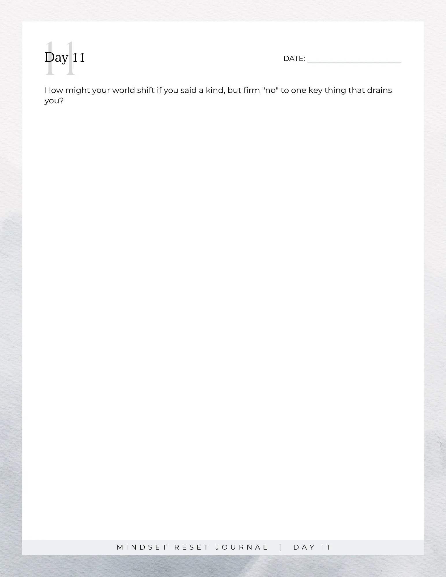 Sample daily prompt page from the 30-day mindset reset journal