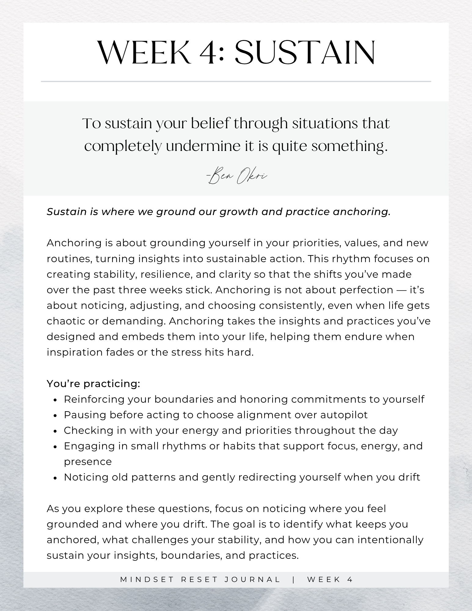 Week 4 of the mindset reset journal: Sustain, the practice of anchoring lasting mindset shifts