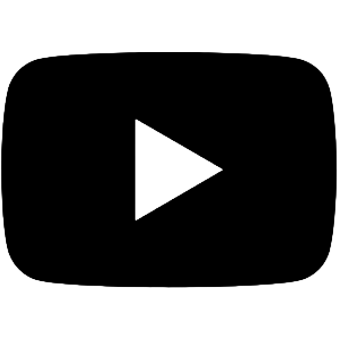 YouTube-Logo, schwarzes Rechteck mit weißem Dreieck im Inneren, das als Play-Button dient.