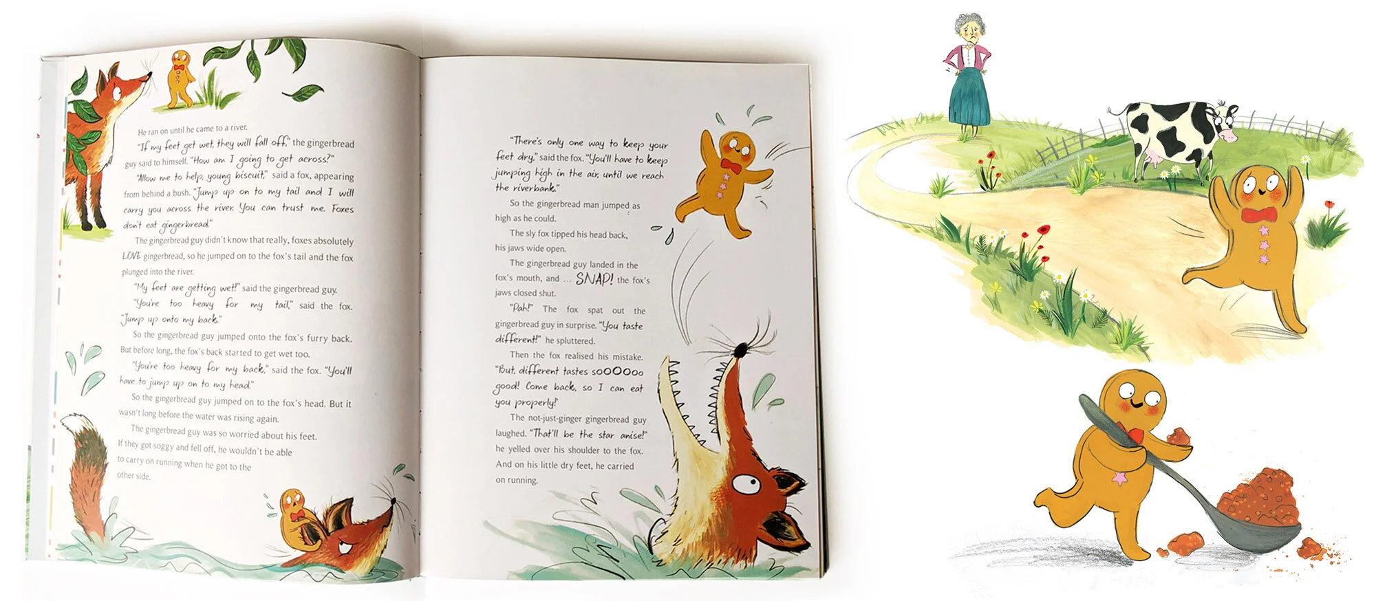 fairytale gingerbread man and fox illustrations artwork for children magical
