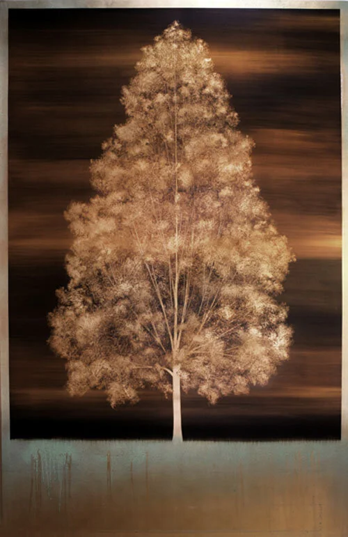 "Uno", 96x60 inches, Oil over copper leaf with resin on panel