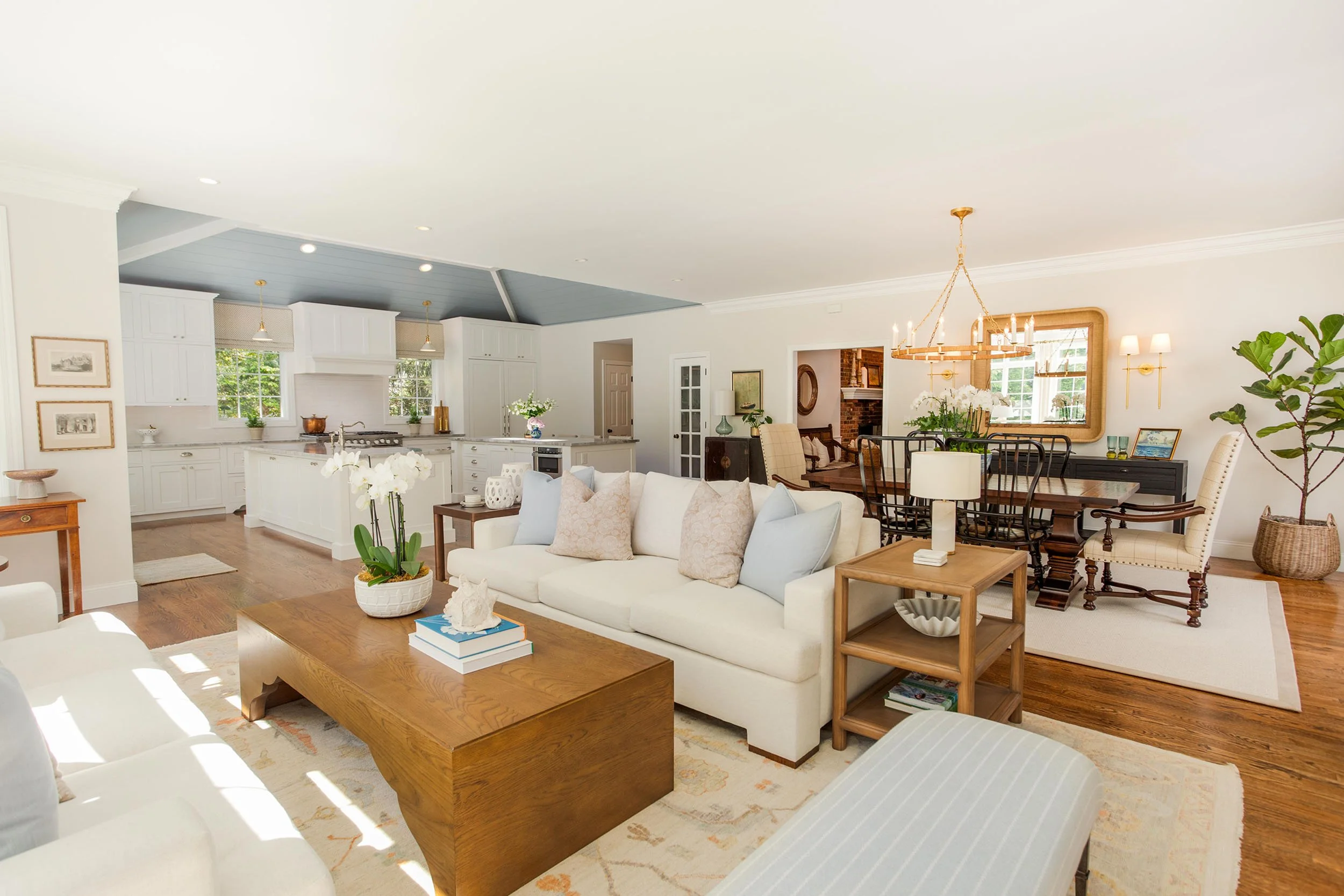 Living room with white couch