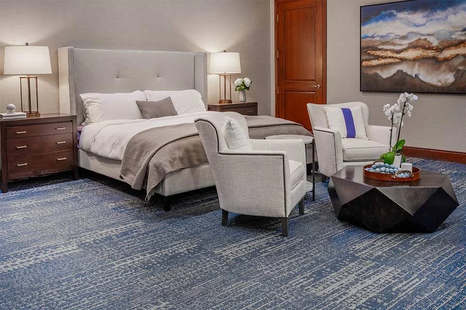 Bedroom in executive office with Phillip Jefferies beige passing wallcovering Cleveland Ohio