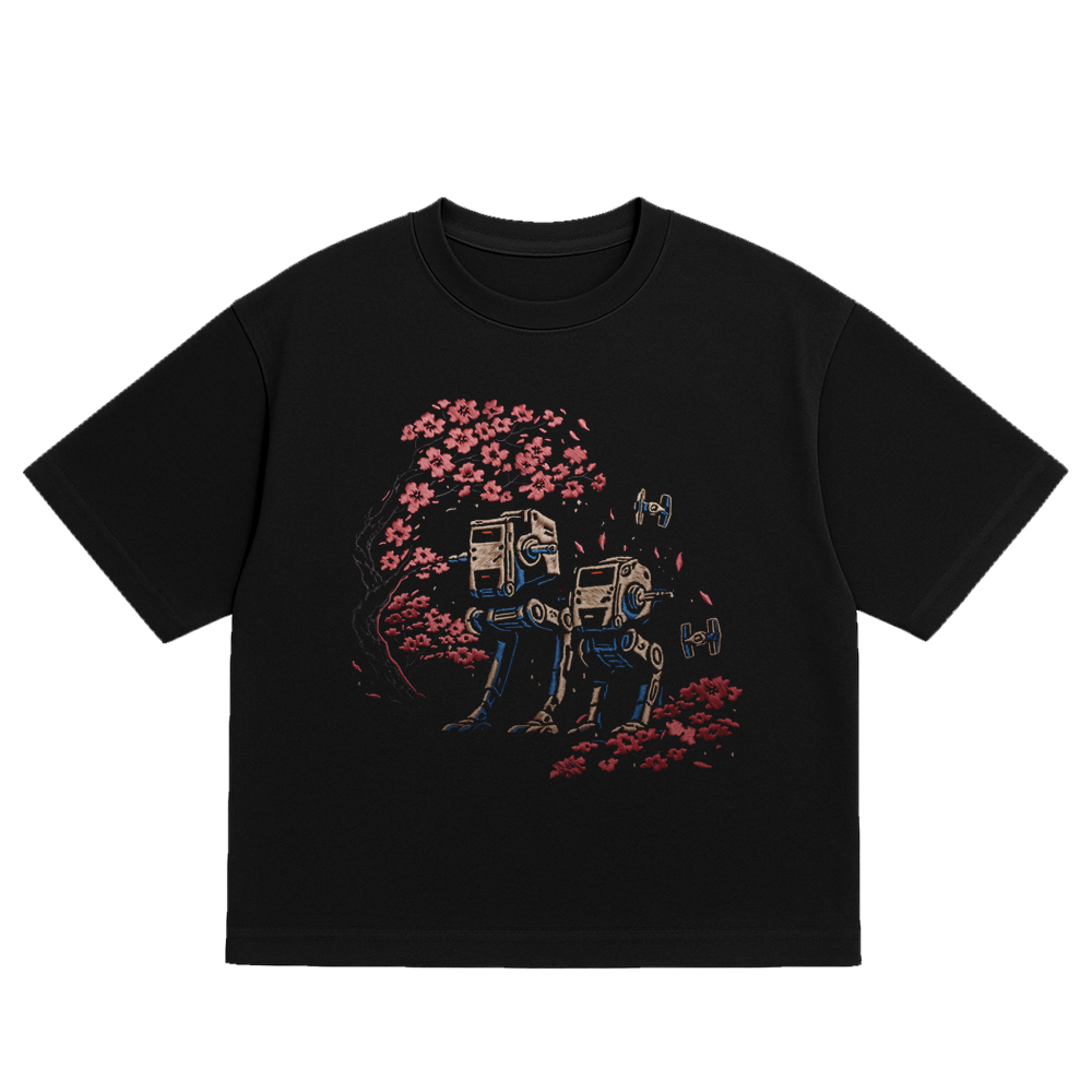 OVERSIZED ULTRA SOFT SAKURA TWINS BLACK EMBROIDERED