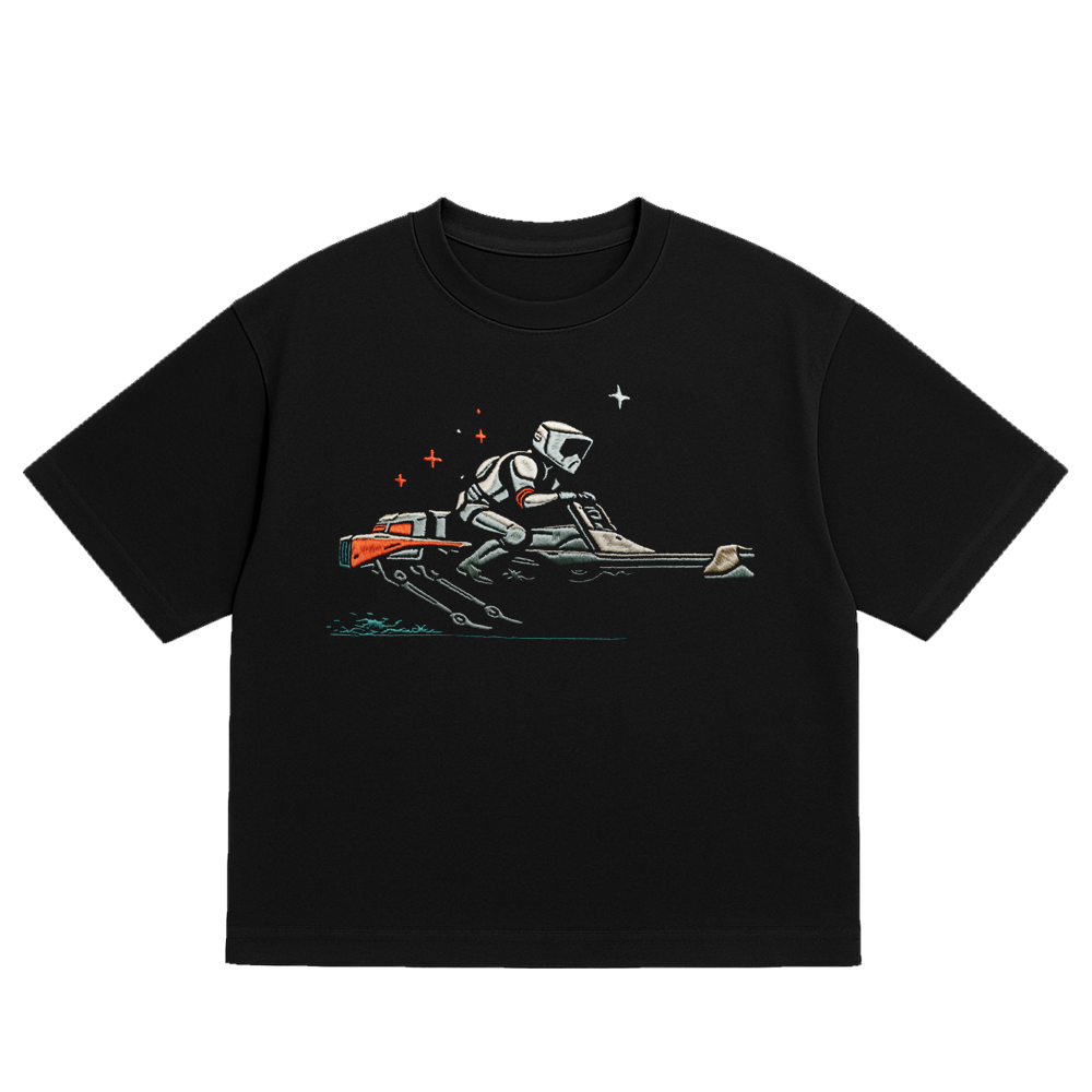 OVERSIZED ULTRA SOFT  WOODLAND RIDER  BLACK EMBROIDERED