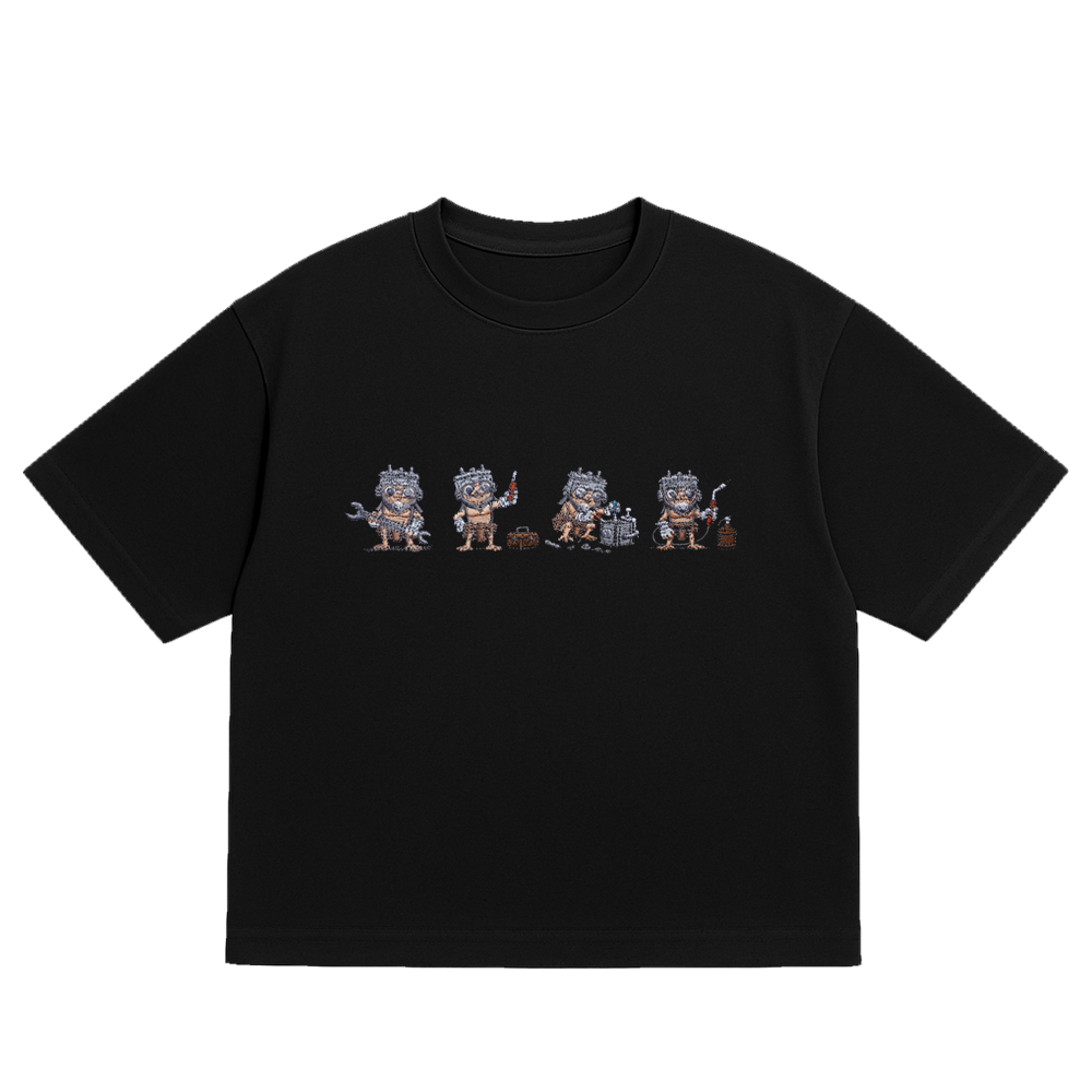OVERSIZED ULTRA SOFT FIXING THINGS BLACK EMBROIDERED