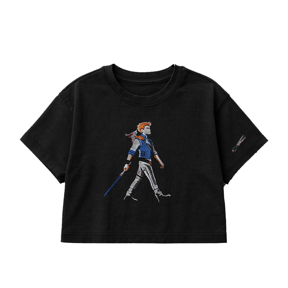 PREMIUM OVERSIZED CROPPED TEE THE WANDERING DUO EMBROIDERED - SOLID BLACK   [ULTRA PREMIUM]