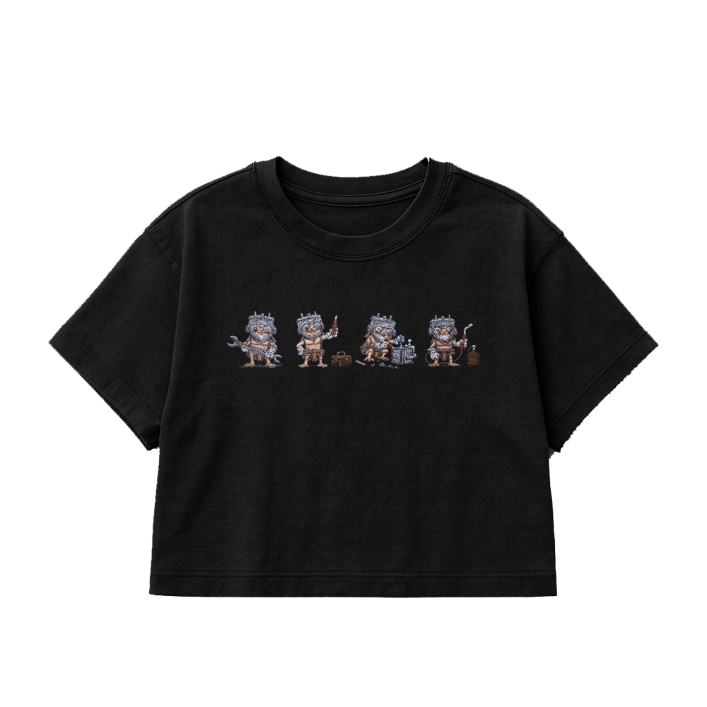 PREMIUM OVERSIZED CROPPED TEE FIXING THINGS EMBROIDERED - SOLID BLACK   [ULTRA PREMIUM]