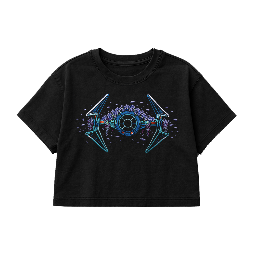 PREMIUM OVERSIZED CROPPED TEE  JACARANDA SHIP  - SOLID BLACK   [ULTRA PREMIUM]