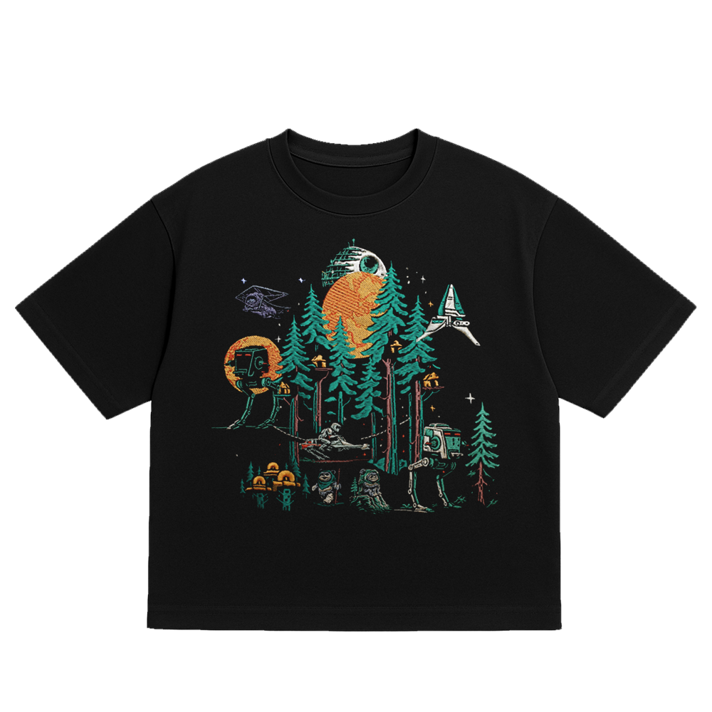 OVERSIZED ULTRA SOFT  ARBOREAL  BLACK EMBROIDERED