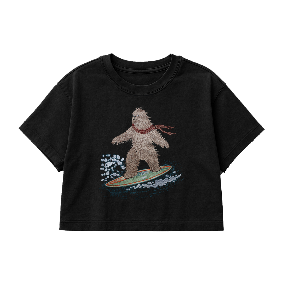 PREMIUM OVERSIZED CROPPED TEE  SURFING WAVES - SOLID BLACK   [ULTRA PREMIUM]