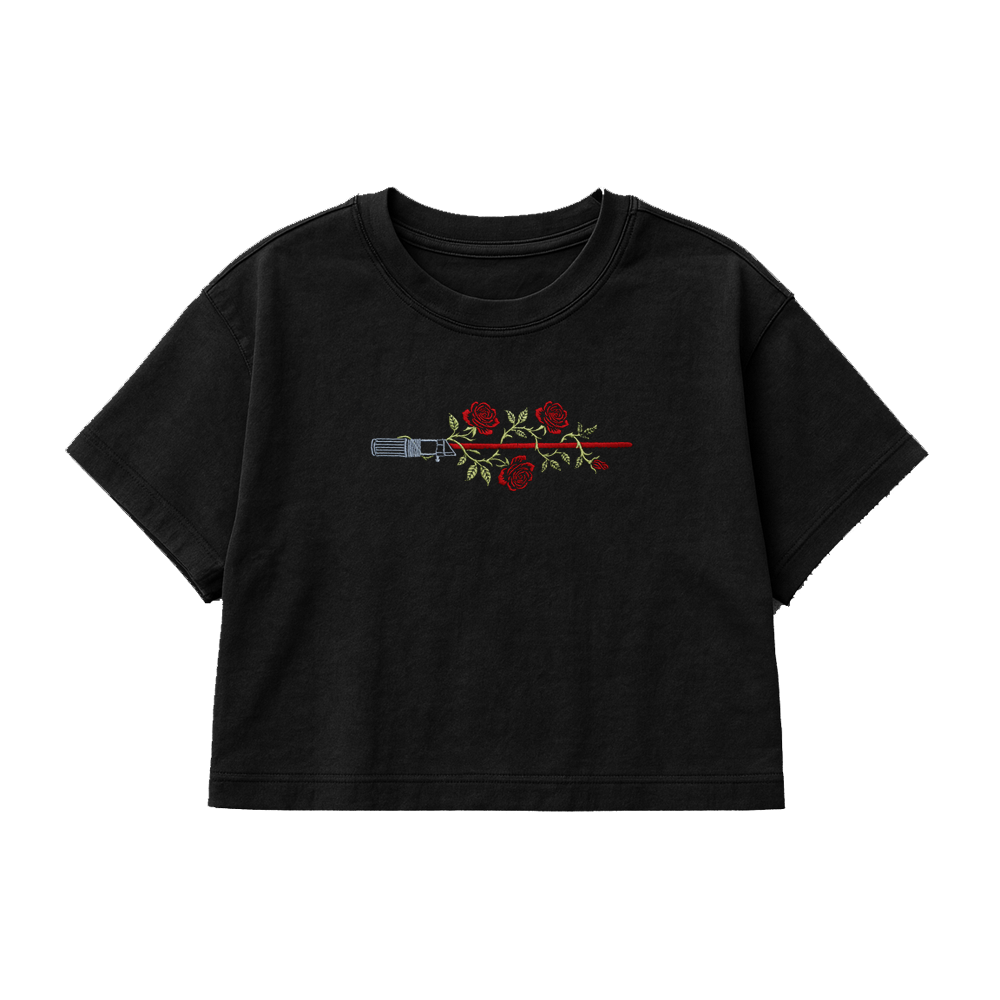 300 GSM OVERSIZED CROPPED TEE ROSES&SWORDS- SOLID BLACK   [ULTRA PREMIUM]