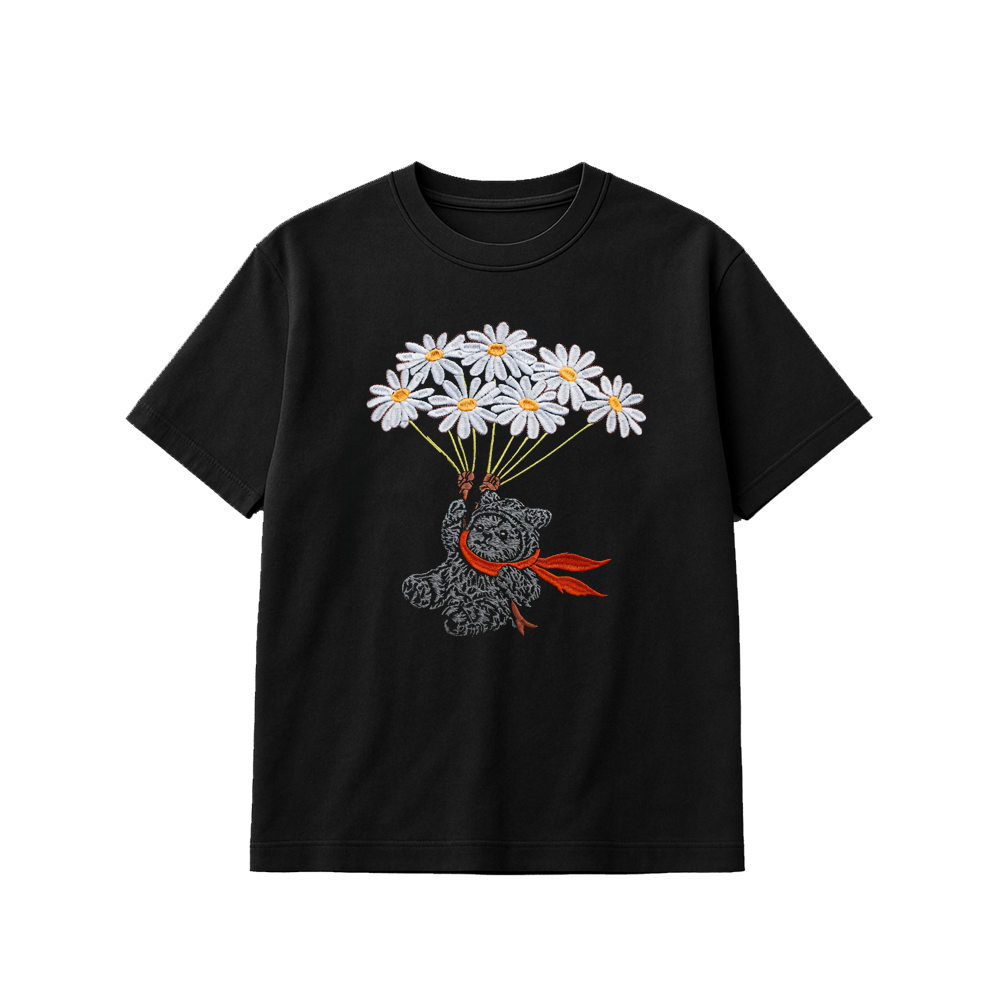 DAISIES HANDMADE  EMBROIDERED BLACK [Choose option: Tee, LS, Sweatshirt, Hoodie]