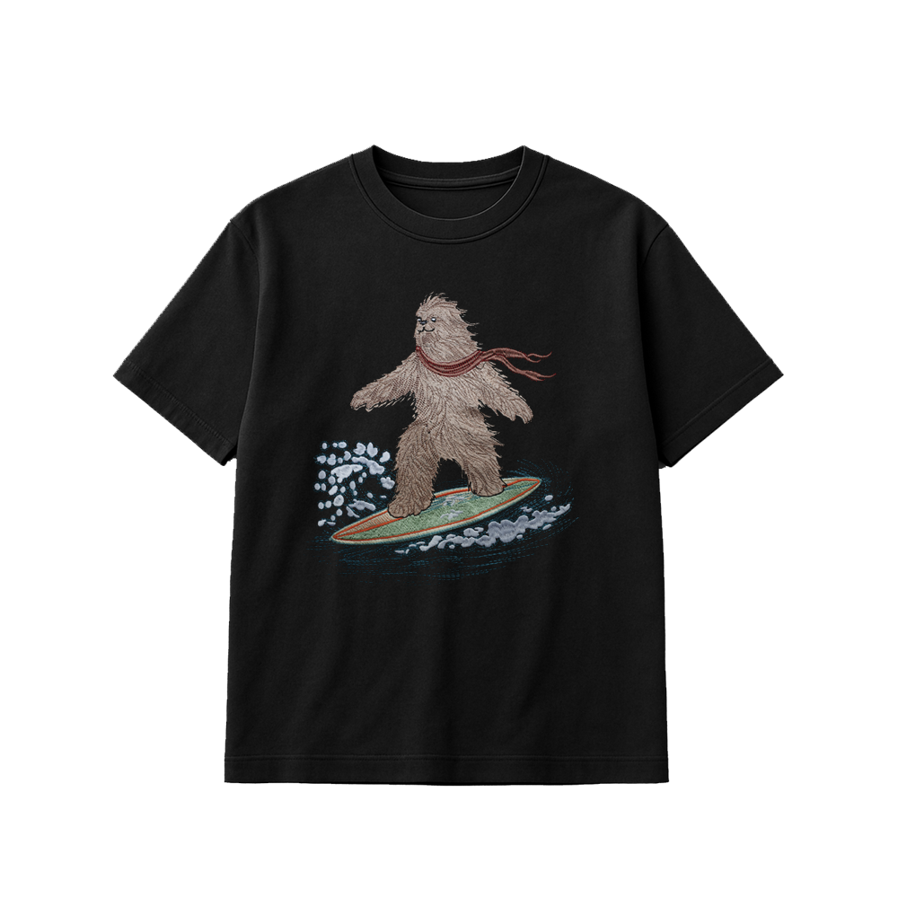 SURFING WAVES HANDMADE  EMBROIDERED BLACK [Choose option: Tee, LS, Sweatshirt, Hoodie]