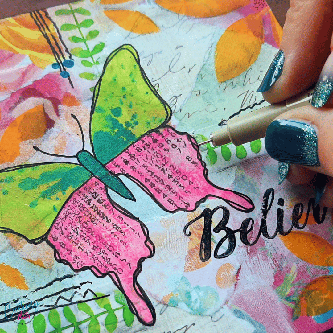 Misty of Creatively Misty working on Mixed Media Art