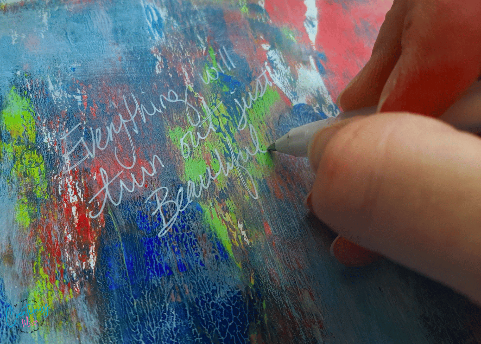 Misty-of-Creatively-Misty-writing-an-inspiration-message-in-her-art