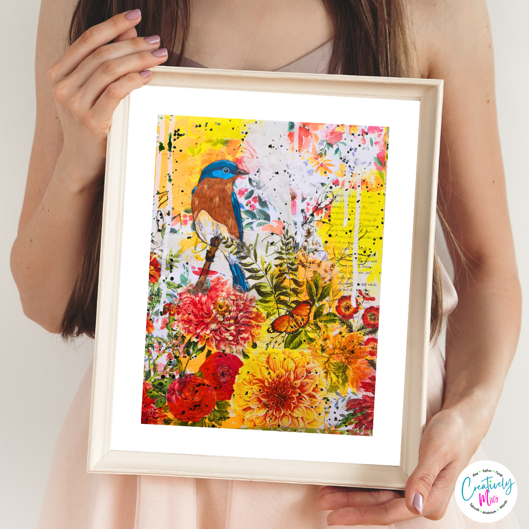 Framed Fly Free Limited Edition Giclee Print being held by a woman