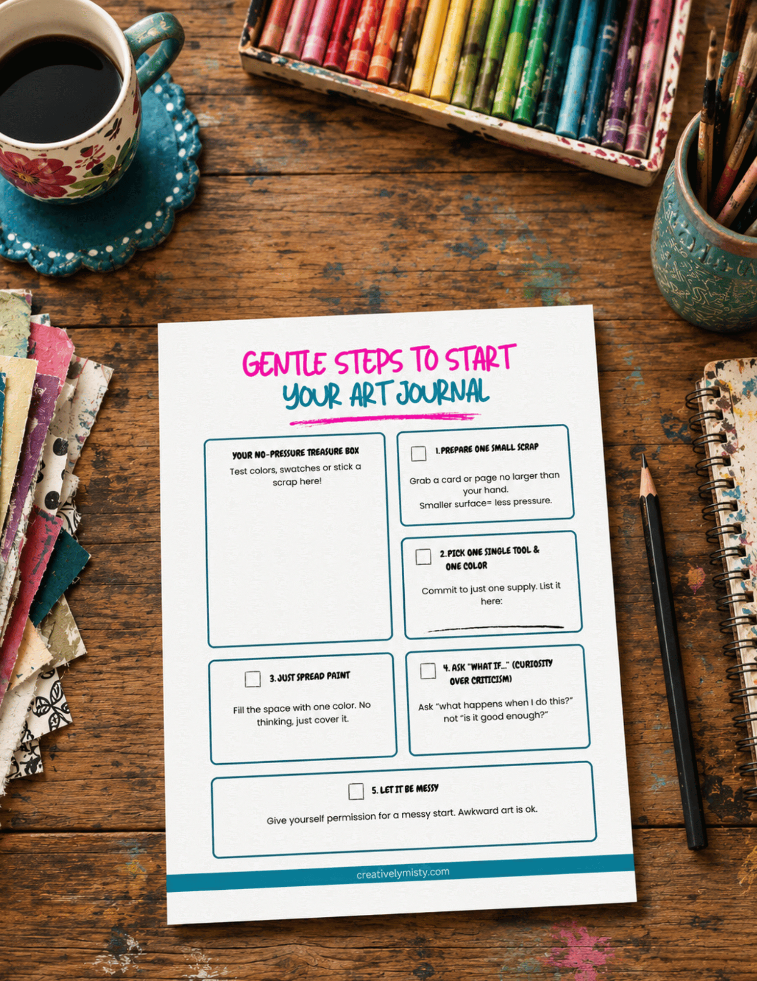 Gentle Steps to Start Your Art Journal PDF- A Printable Mixed Media Guide for Beginners