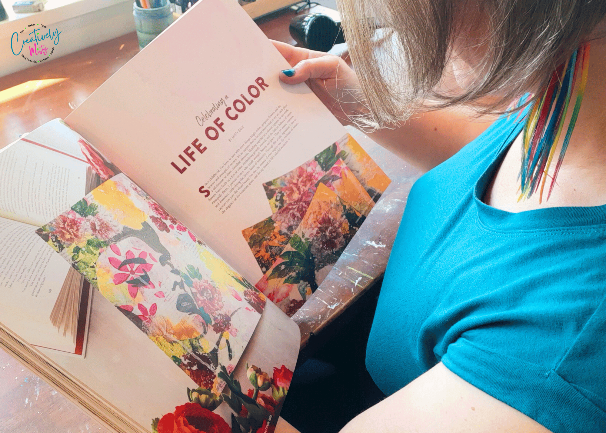 Misty of Creatively-Misty-reading-her-latest-Somerset-Studio-publication