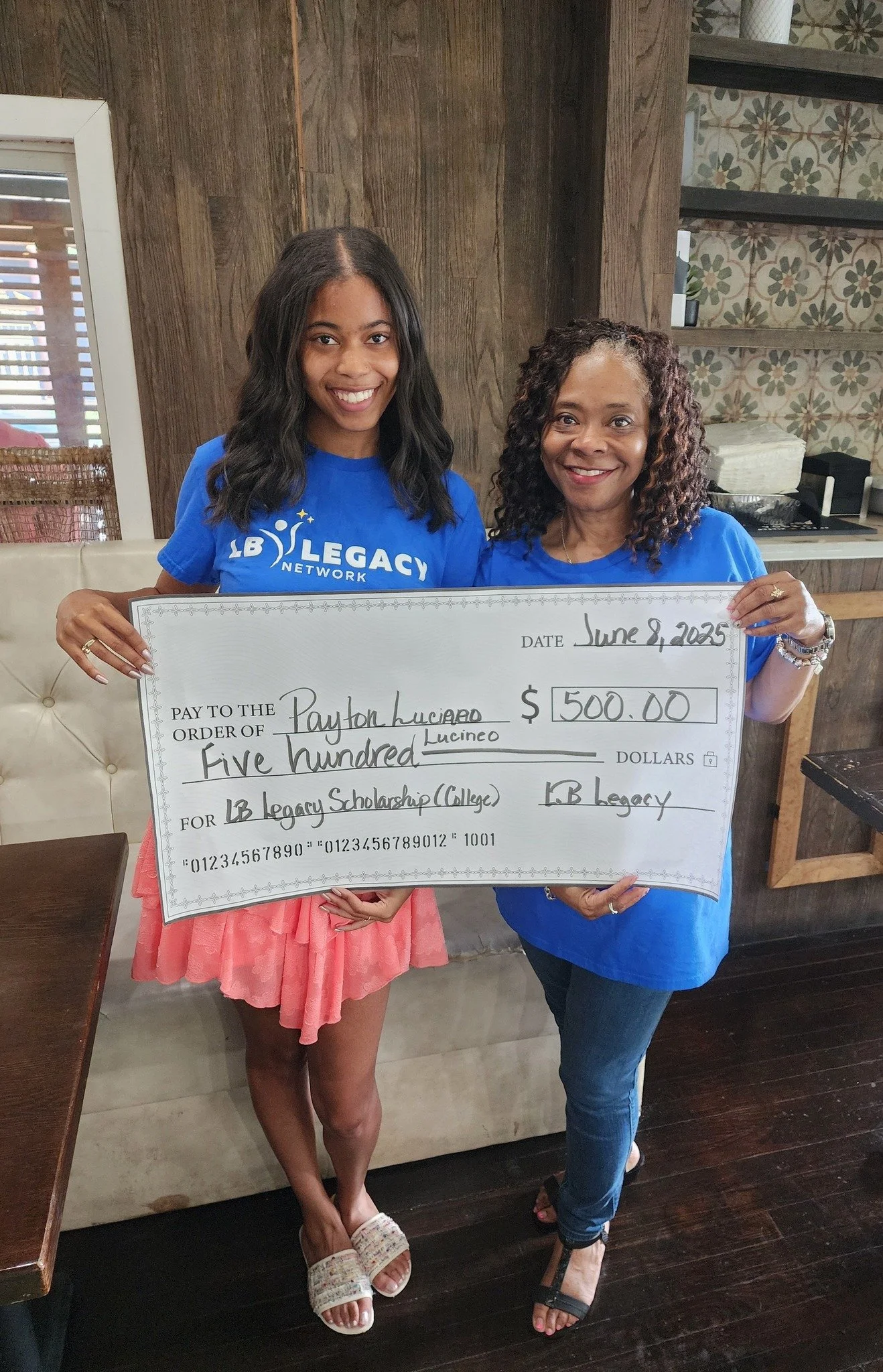Payton Lucineo, LB Legacy College Scholarship recipient pictured with Dr. Brown!