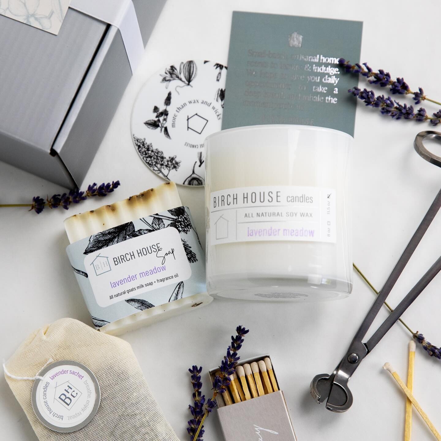 💜For the lavender lover💜
 We have the perfect gift box to give her.  Candle + soap + sachet + matches + wick trimmer.  What better way to introduce someone you love to Birch House Candles.  Small-batch, clean burning and stress reducing! 

Get your
