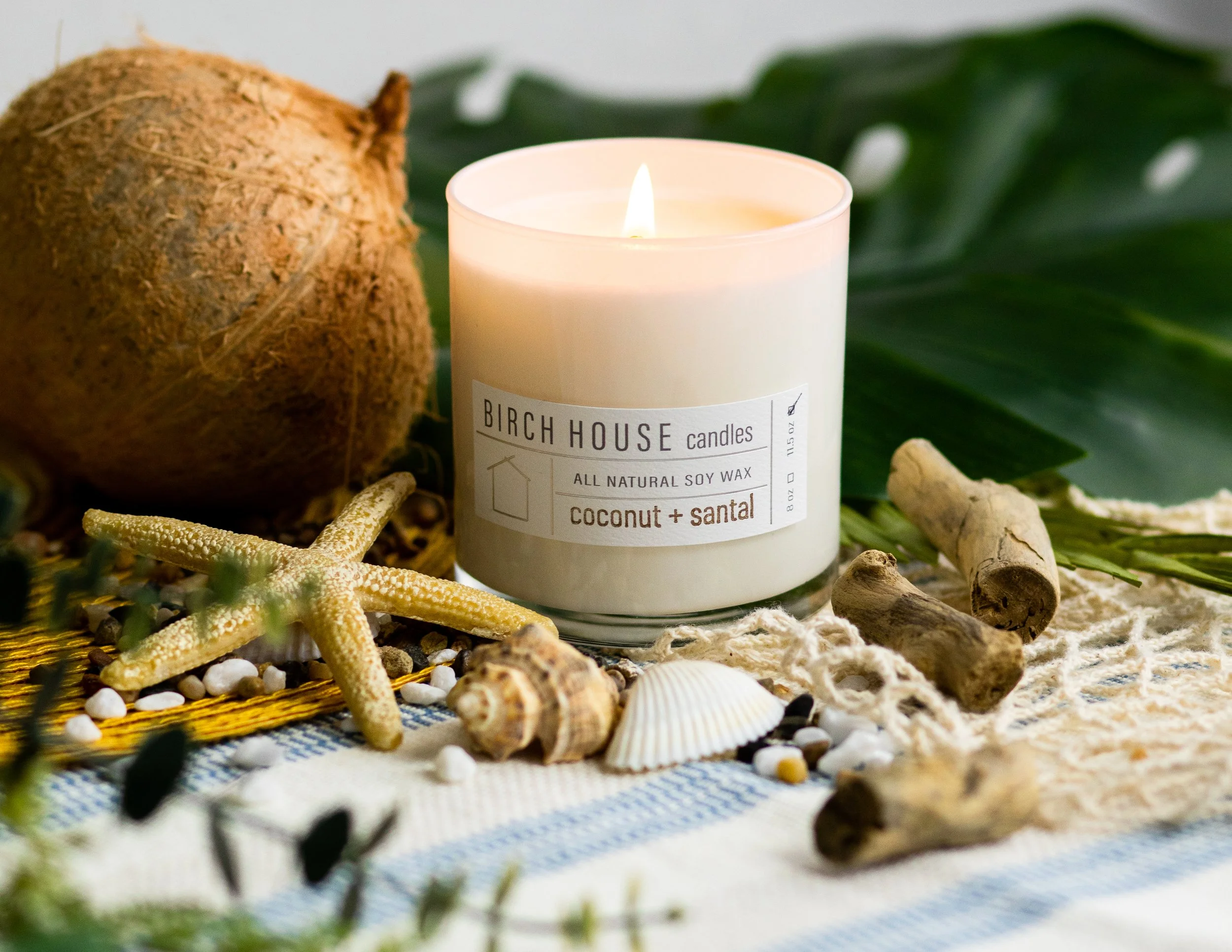 Santal soy candle in clean white glass