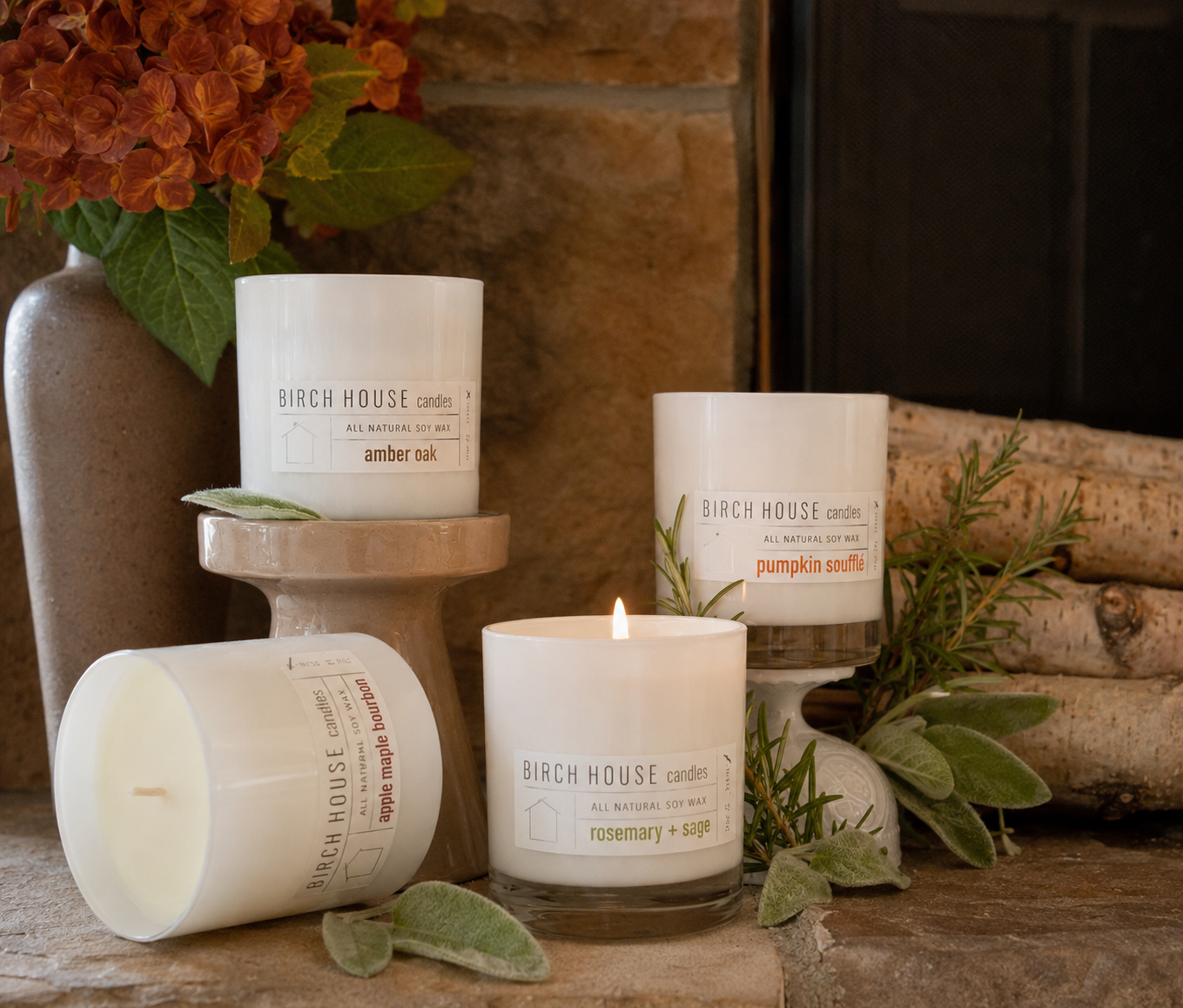 fall soy candles in white glass