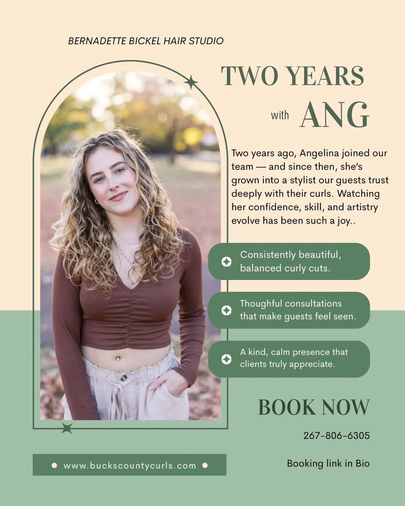 ✨ 2 YEARS with ANGELINA ✨
Two years ago, Angelina joined our team &mdash; and since then, she&rsquo;s grown into a stylist our guests trust deeply with their curls. Watching her confidence, skill, and artistry evolve has been such a joy.
Some of Ange