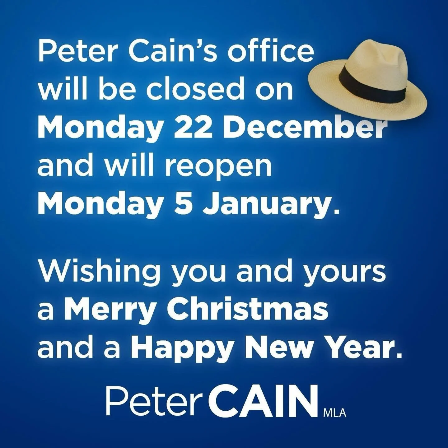 Office Closure Notice
My office will be closed from 22 December to 5 January, with limited capacity until Monday 12 January. Wishing everyone a safe and restful holiday period.