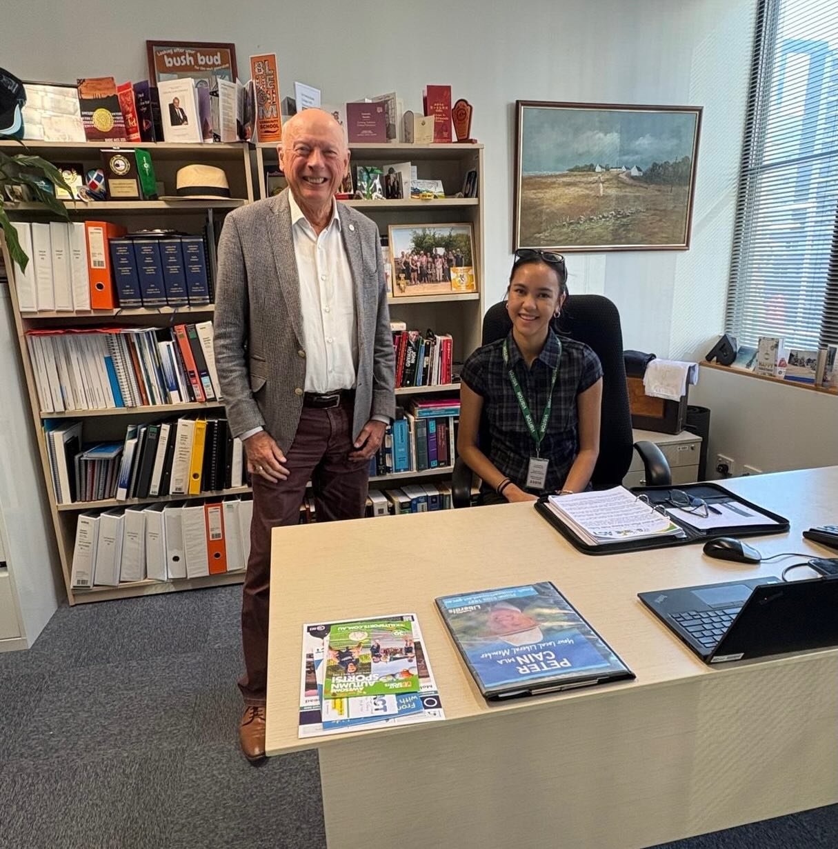 Delighted to have Year 10 student, Koya Napa, Canberra Grammar School, for work experience this week, and look forward to reading a speech in the ACT Legislative Assembly next month that she has written for the occasion. I&rsquo;m with her in her &ld