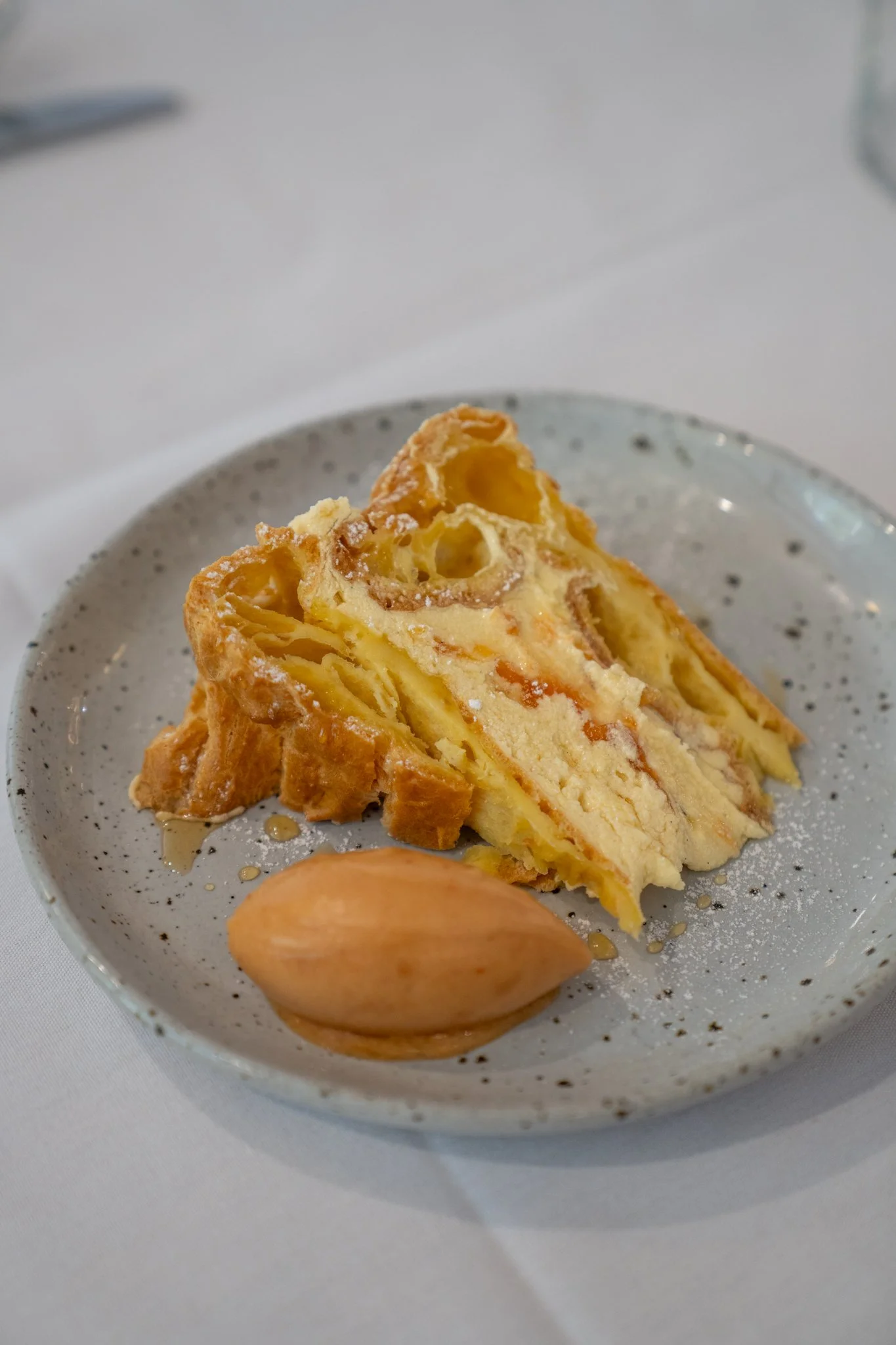 Artisan dessert presented at a luxury fine dining restaurant