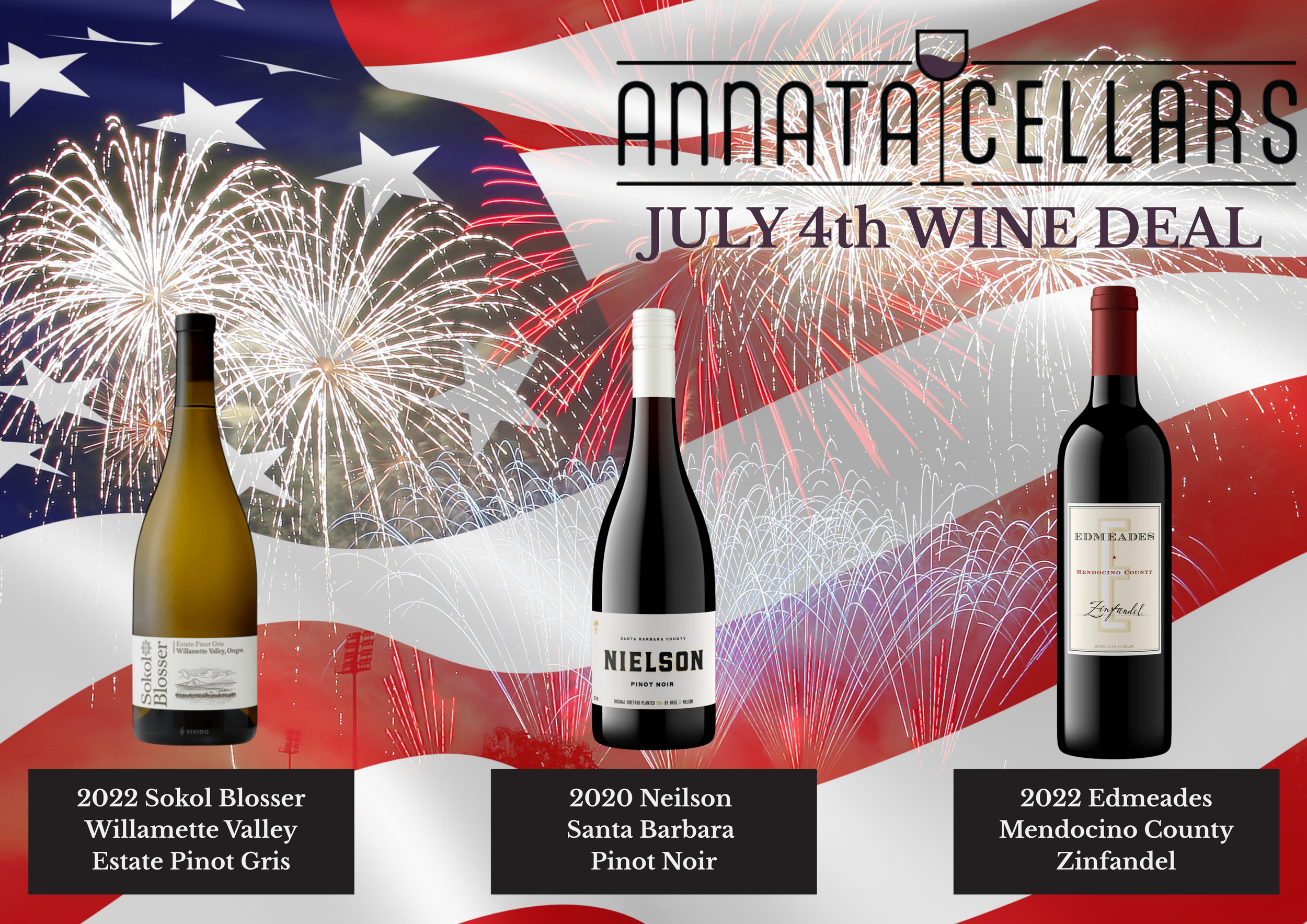 JULY 4th DEAL - 3 mixed Bottles of Fabulous USA Wines for $133