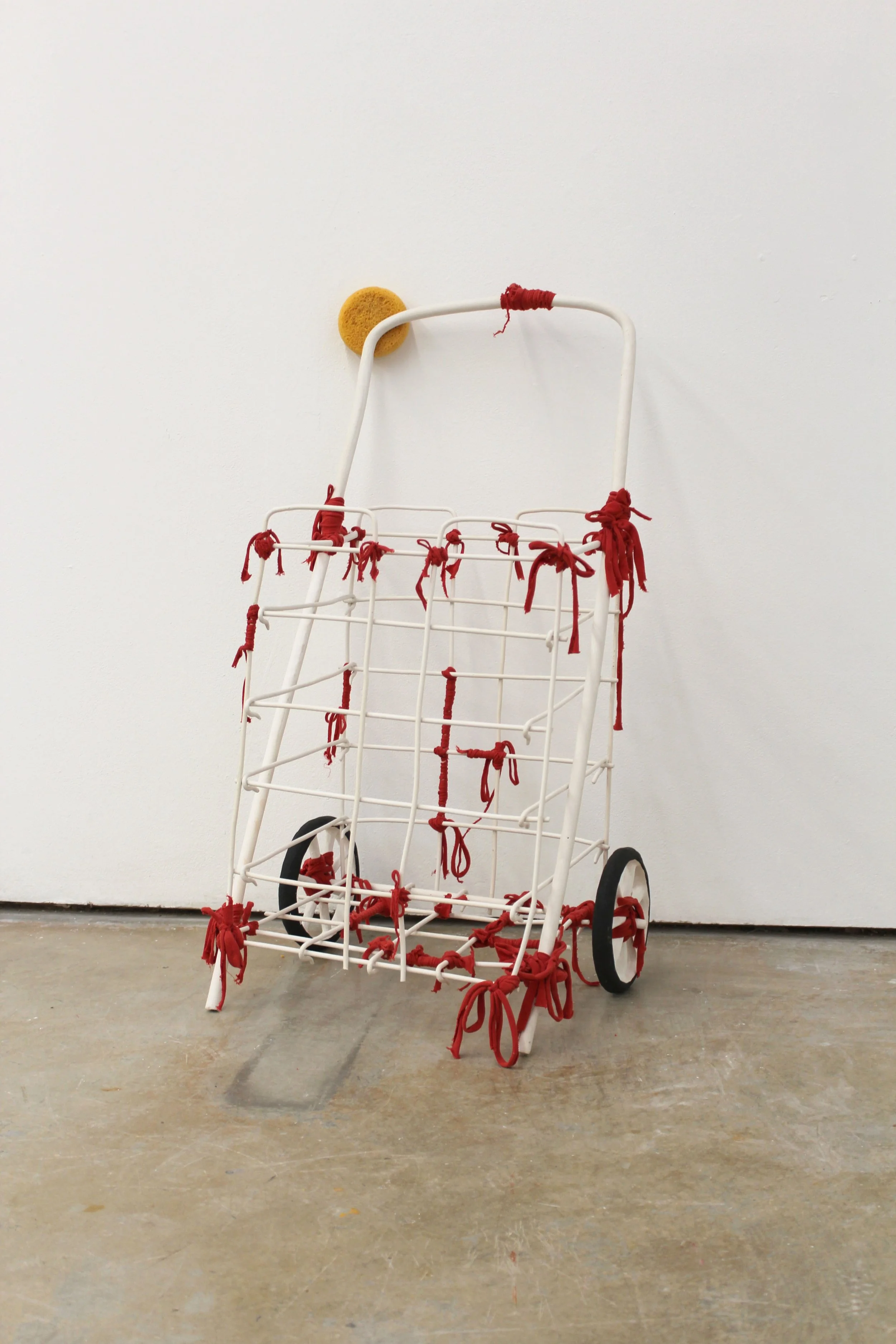 Trying to Keep It Together, 2024, ceramic, Abuelito's t-shirt, pottery sponge, 34'' x 15'' x 13''