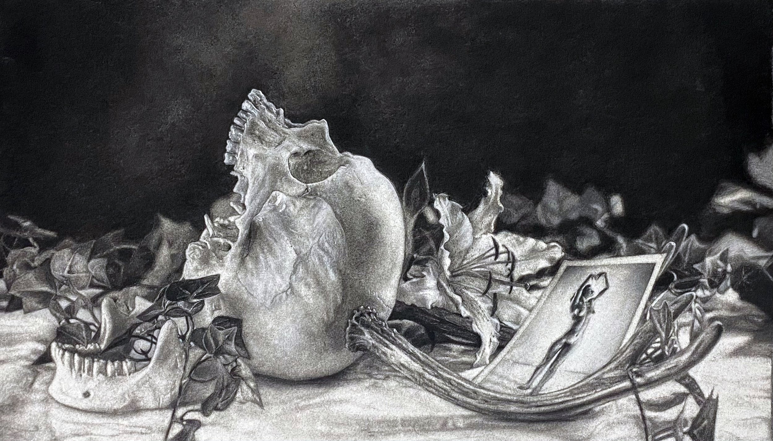 "Actaeon's Folly (Study)," Charcoal and Chalk on Paper, 16x20in, 2023