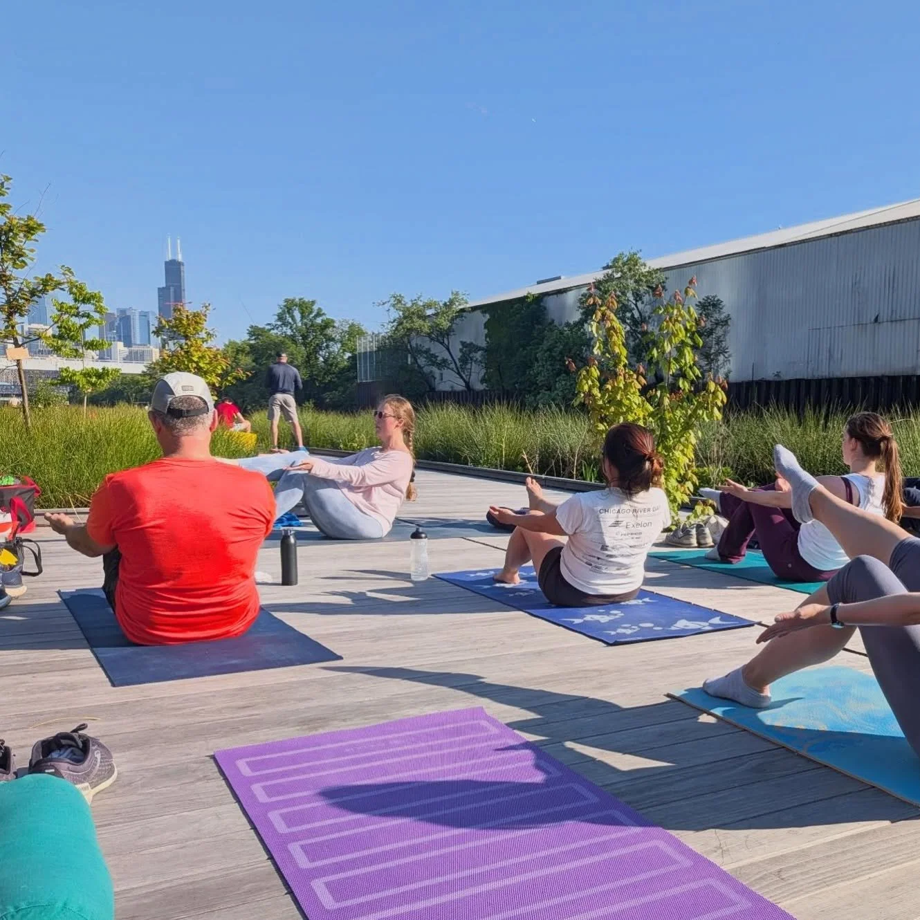 Had a blast teaching boat pose on the Chicago River. Just the subtle movement of the dock helps me practice standing strong when the ground is constantly shifting. Check out @gracepisula outdoor yoga class every Sunday at 5pm through September. I wil
