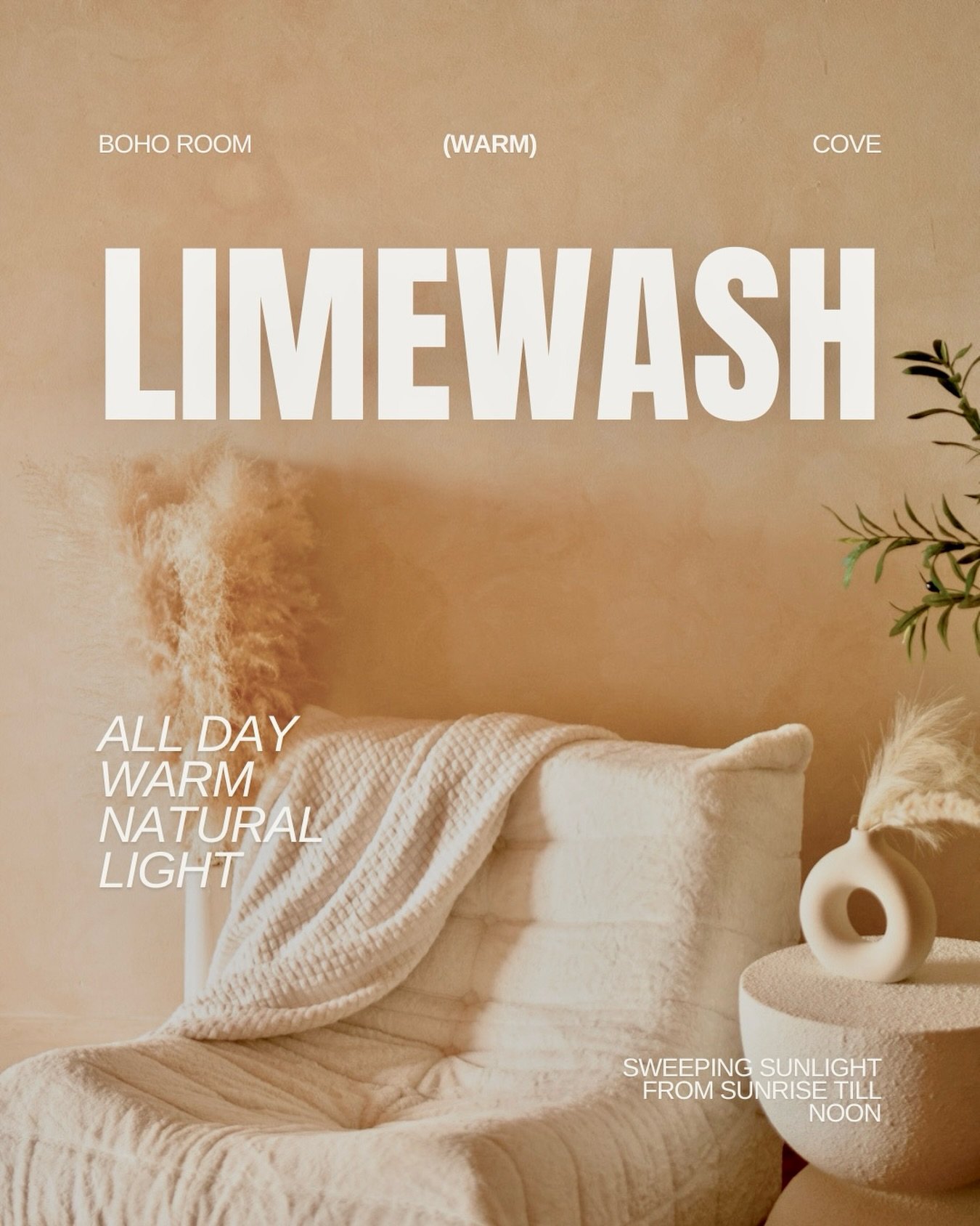 Soft light, soft textures, soft hours. Our limewash room catches sweeping sunlight from sunrise till noon, then softens into diffused natural light all afternoon. 

Made for warm-toned portraits, intimate brand shoots, and that golden, lived-in look 