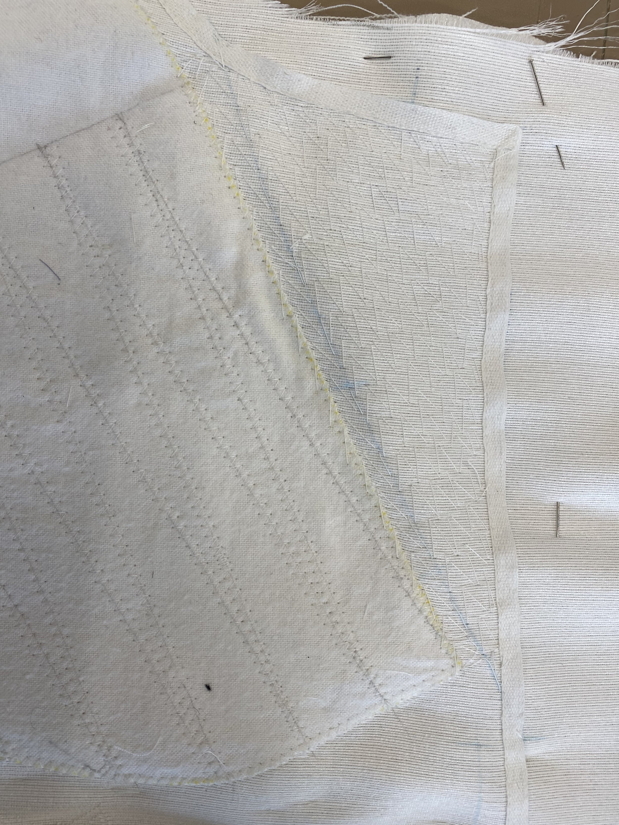 Pad stitching on the lapel of Helena's jacket.