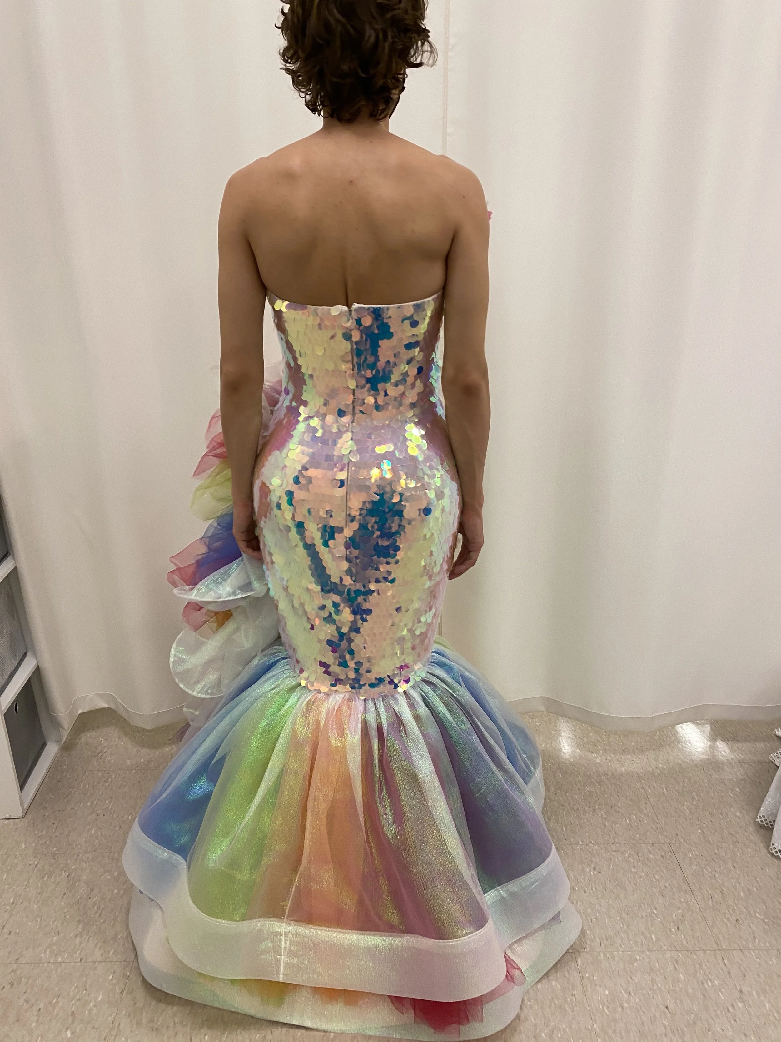 Finished dress on the performer - back