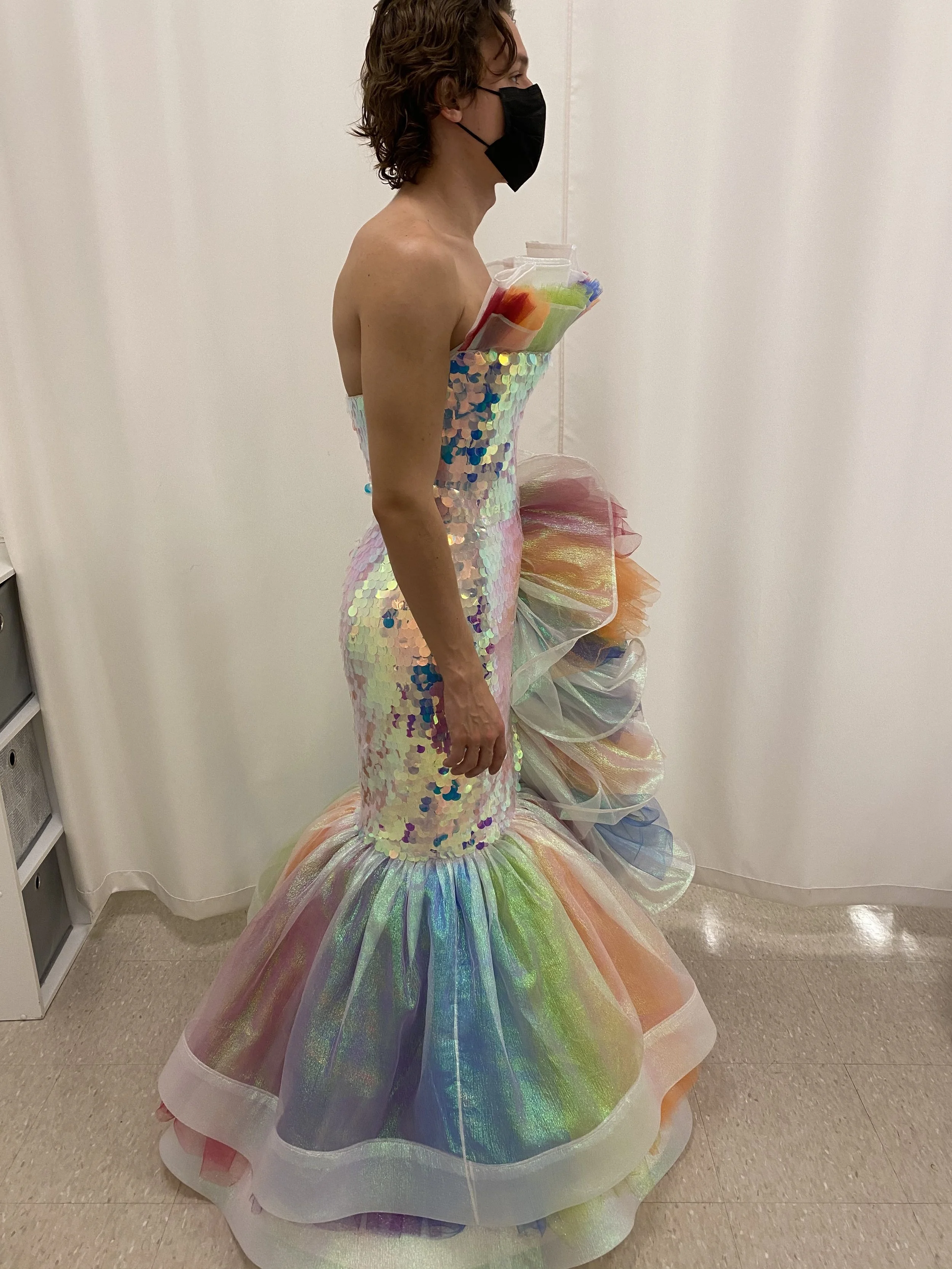 Finished dress on the performer - right side