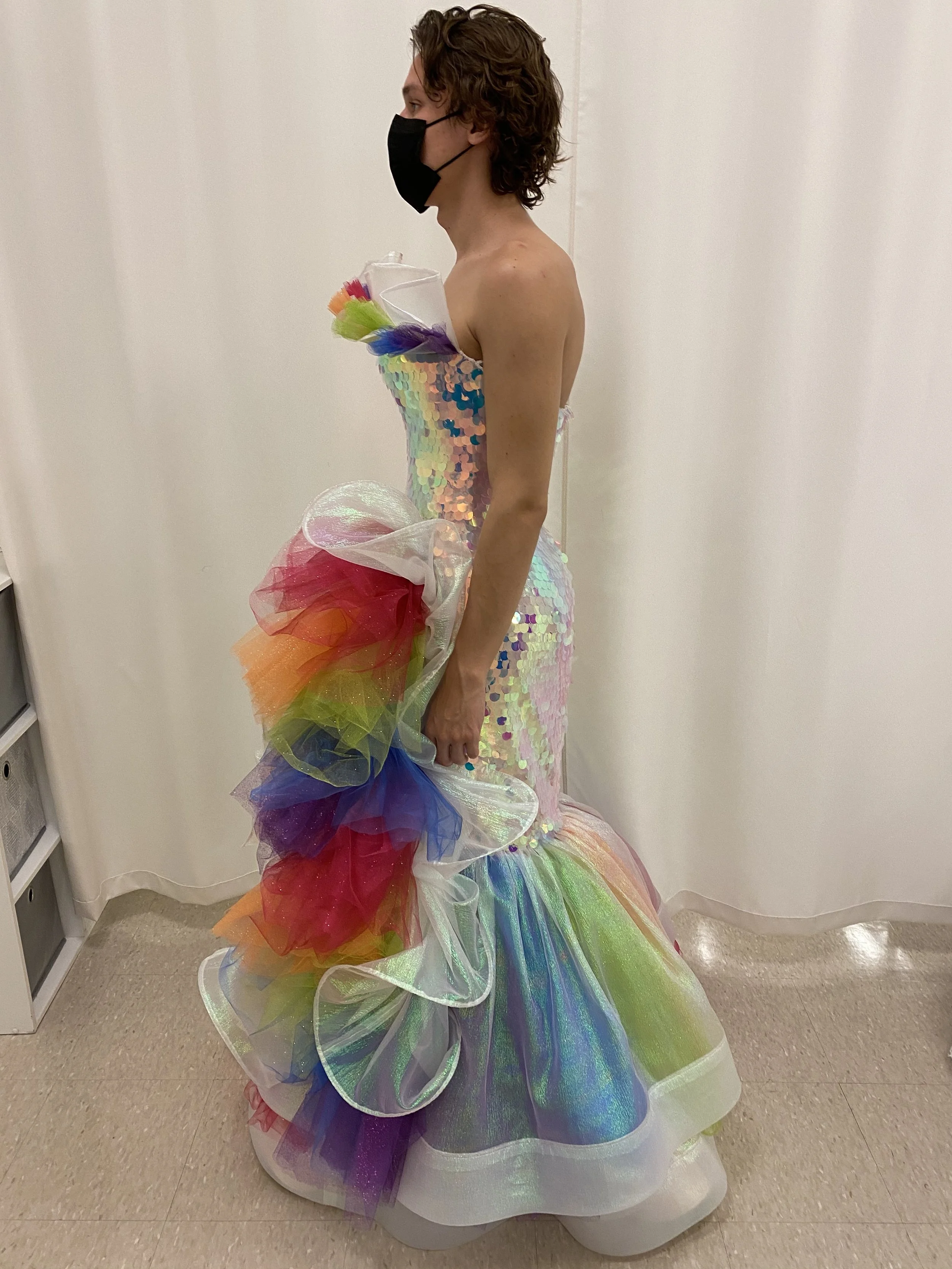 Finished dress on the performer - left side