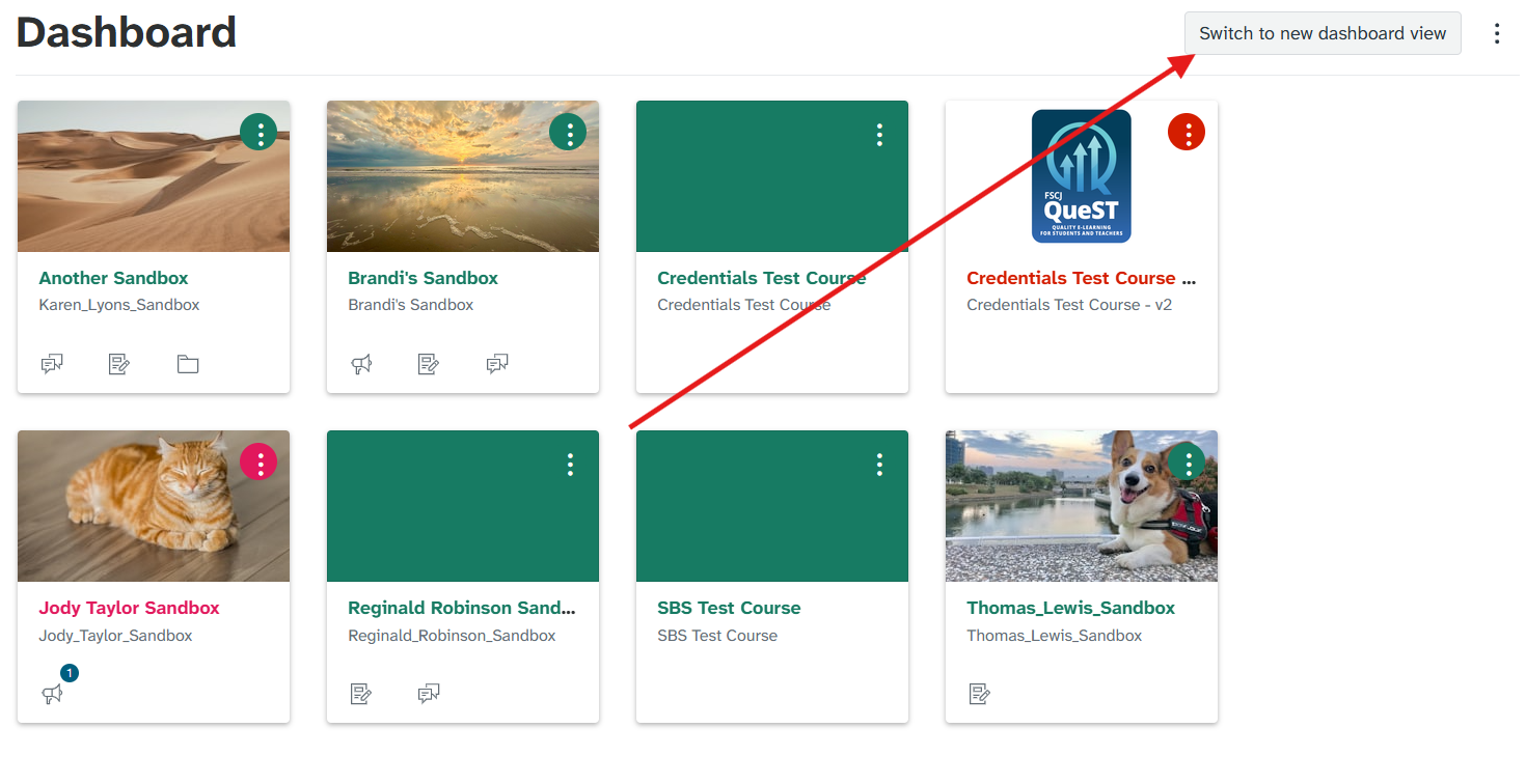 Location of the new dashboard button in Canvas