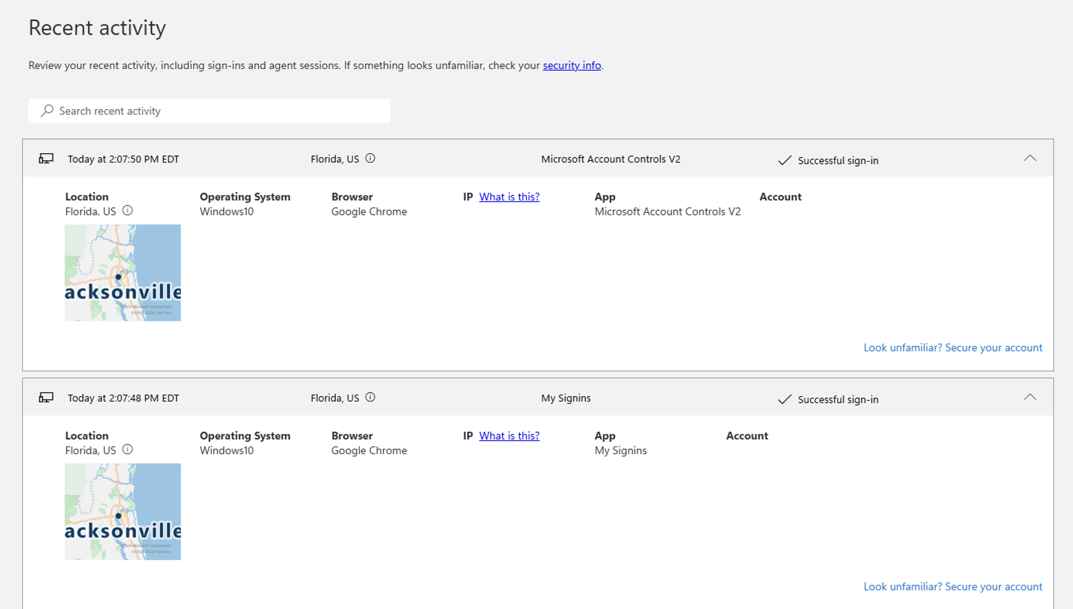 Screenshot Recent Activity MS