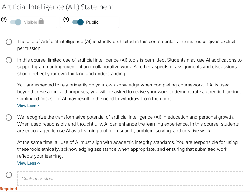 Artificial Intelligence policy quick pick options.