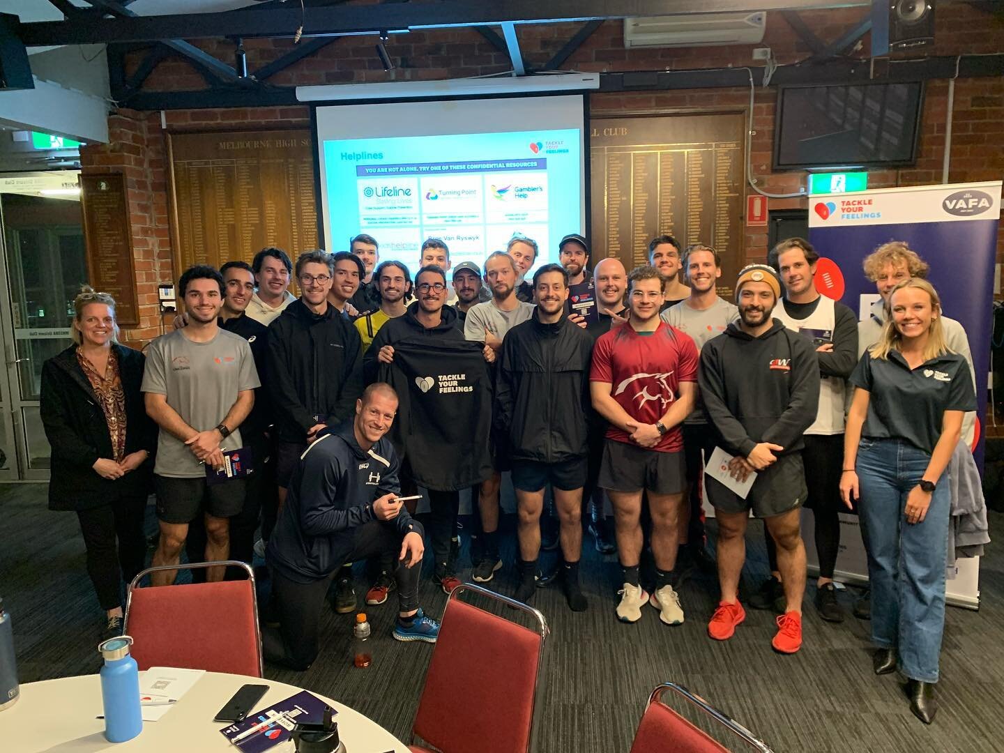 On Tuesday night we hosted our inaugural Tackle Your Feelings player workshop.

After running them for coaches and club leaders over the past two years, we&rsquo;re proud to be the first VAFA club to pilot the program for all players. The interactive