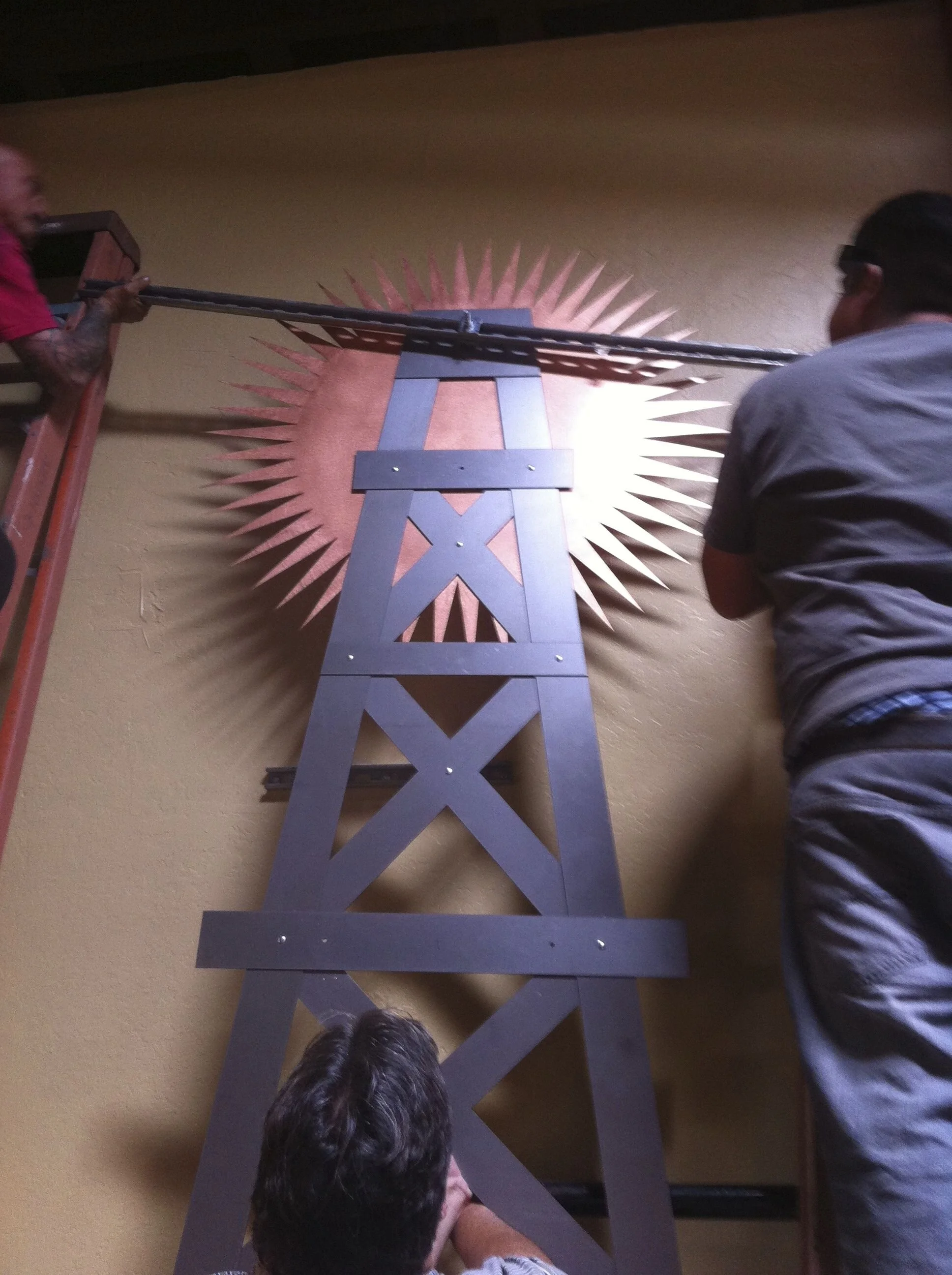 The oil rig and sun ties in to the City of Ventura. I used a local company to perform waterjet cutting out of aluminum. 
