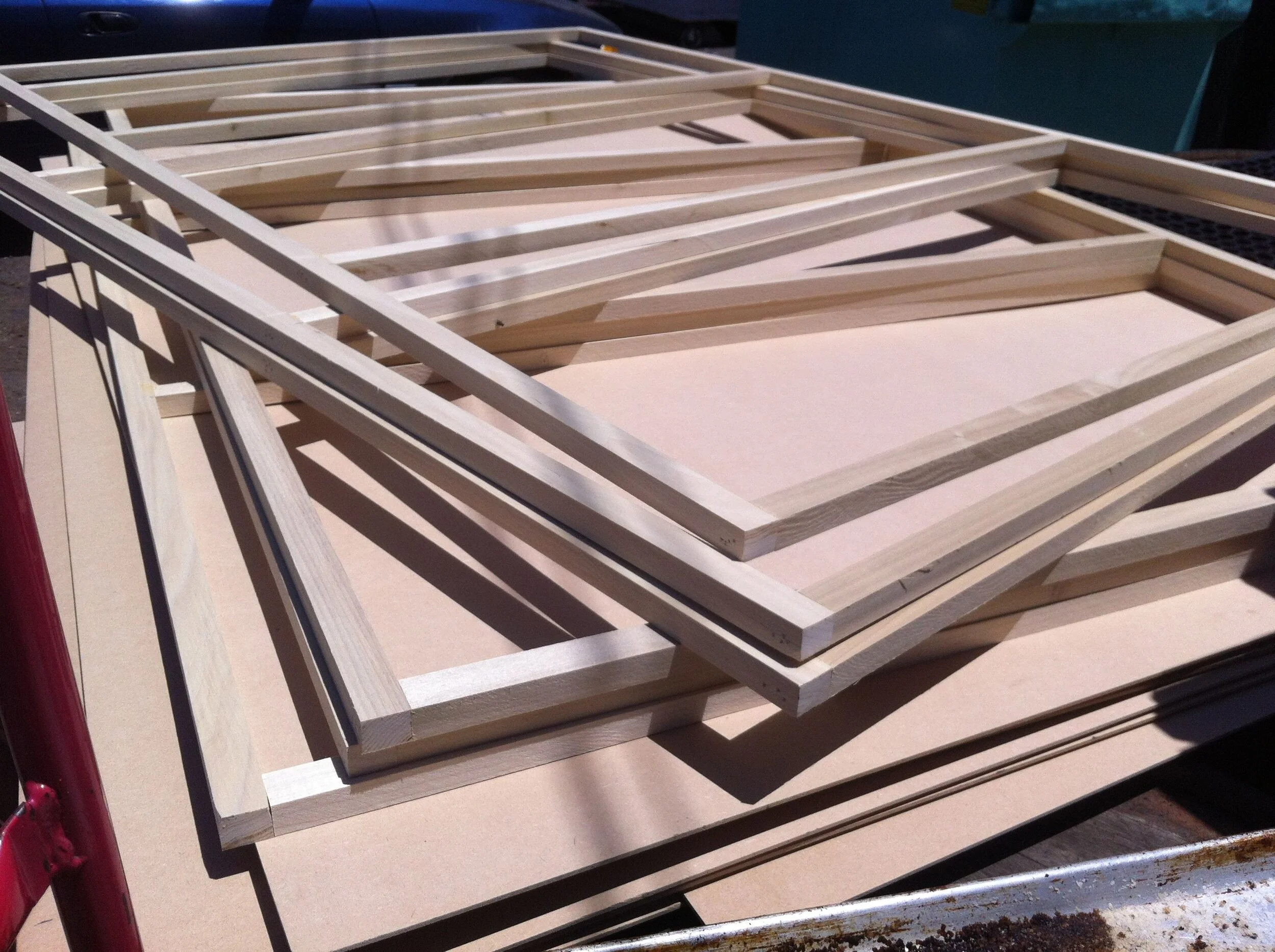 A local carpenter constructed several panels as a base for vinyl graphics.