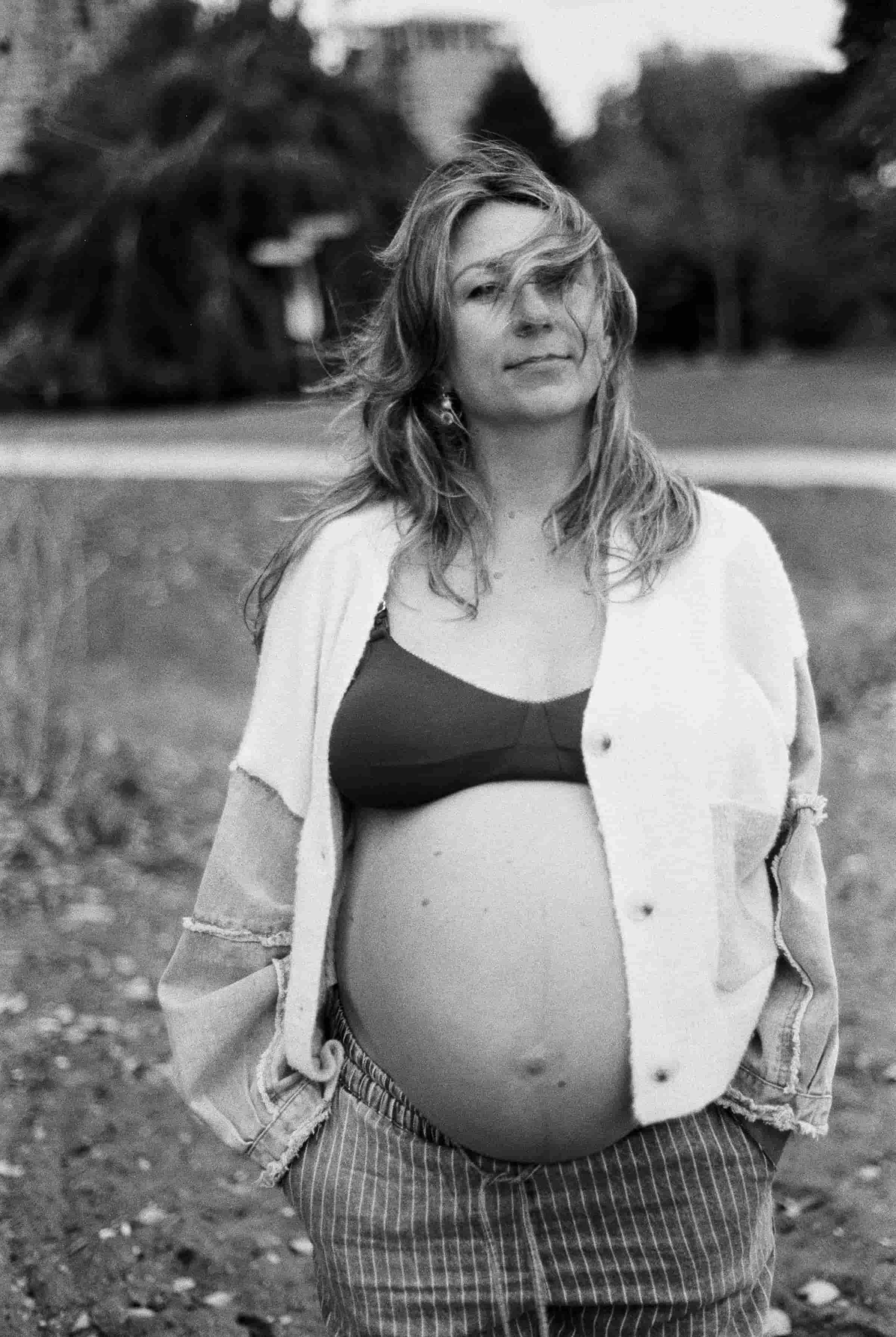 maternity belly outdoors vancouver long hair white shirt film