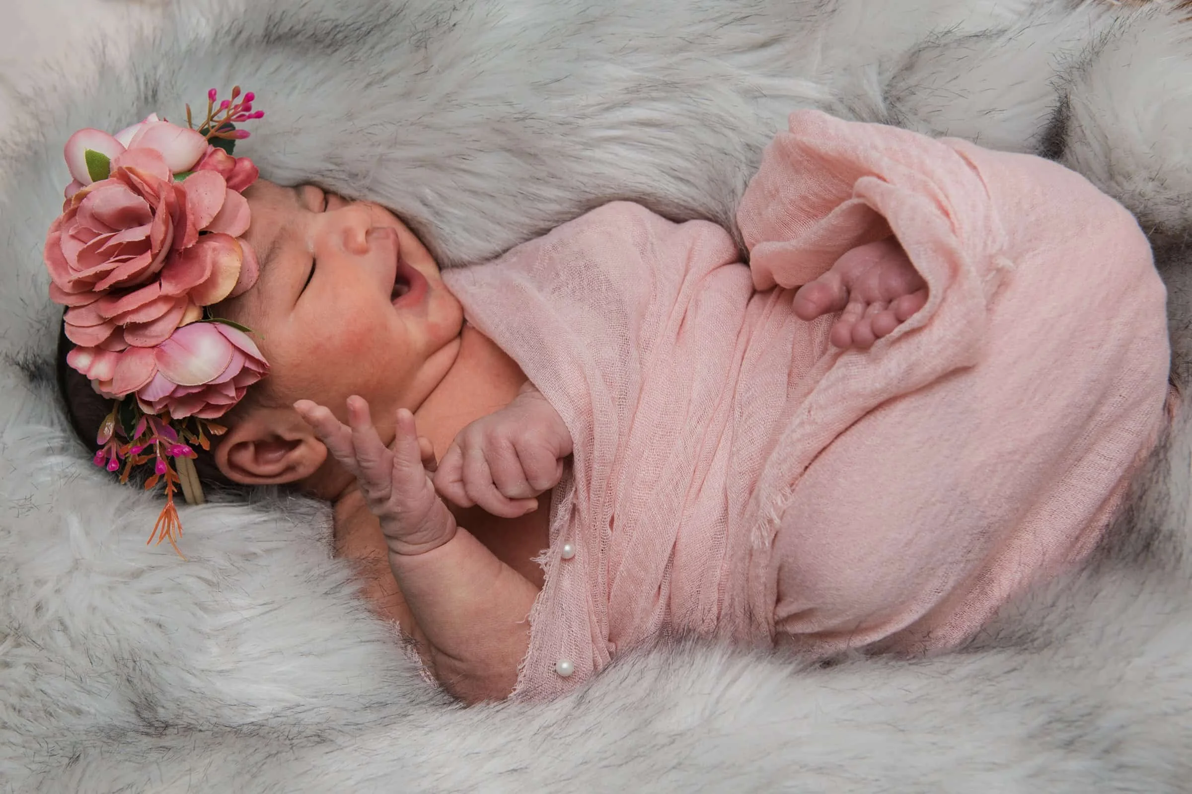 Newborn, floral crown and newborn wrap in Vancouver