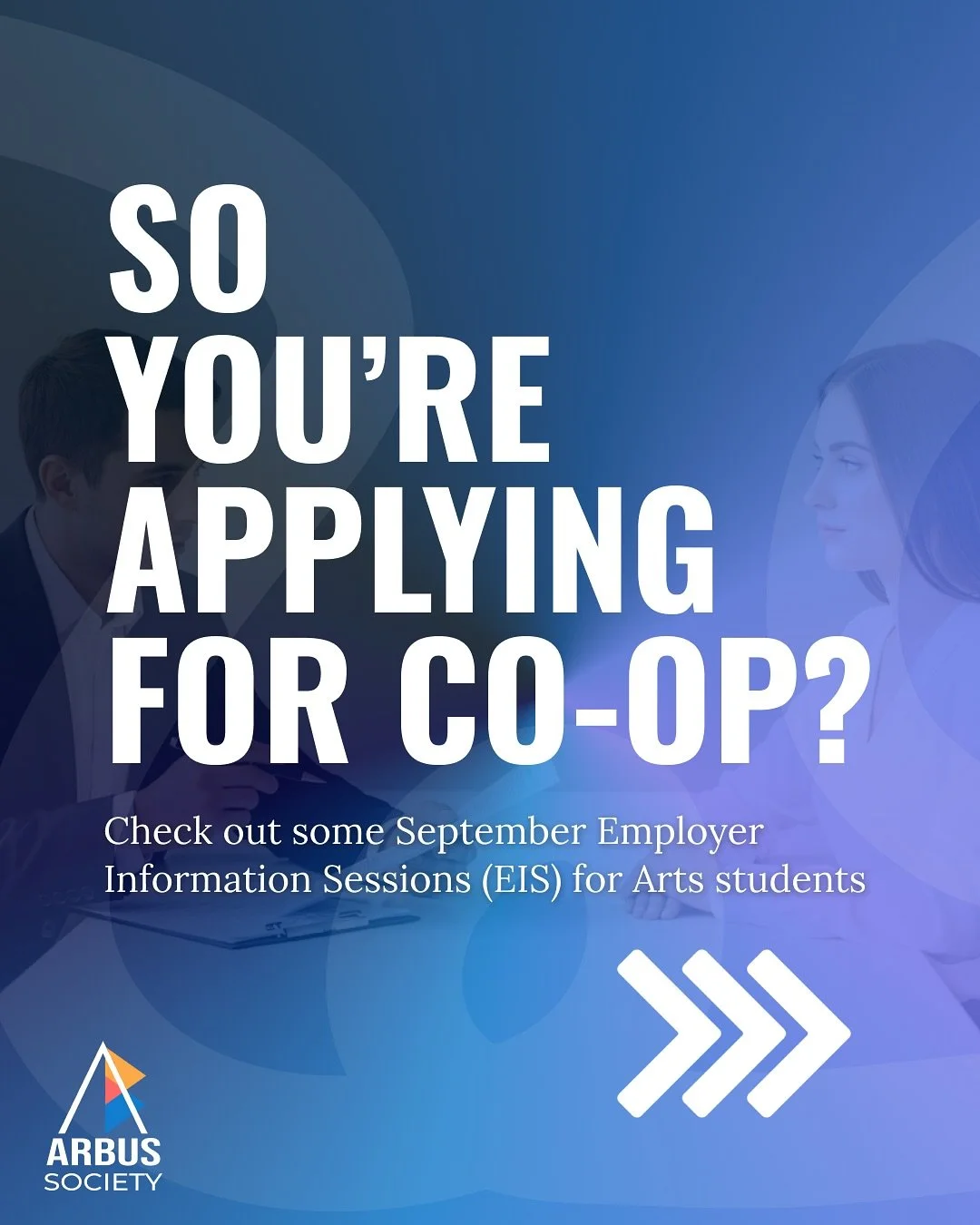 Employer info sessions you’ll want on your radar π
Co-op apps can be stressful, but that’s what we’re here for. ARBUS Society’s got you covered with highlights from Arts + ARBUS clusters, plus upper-year mentorship to help y